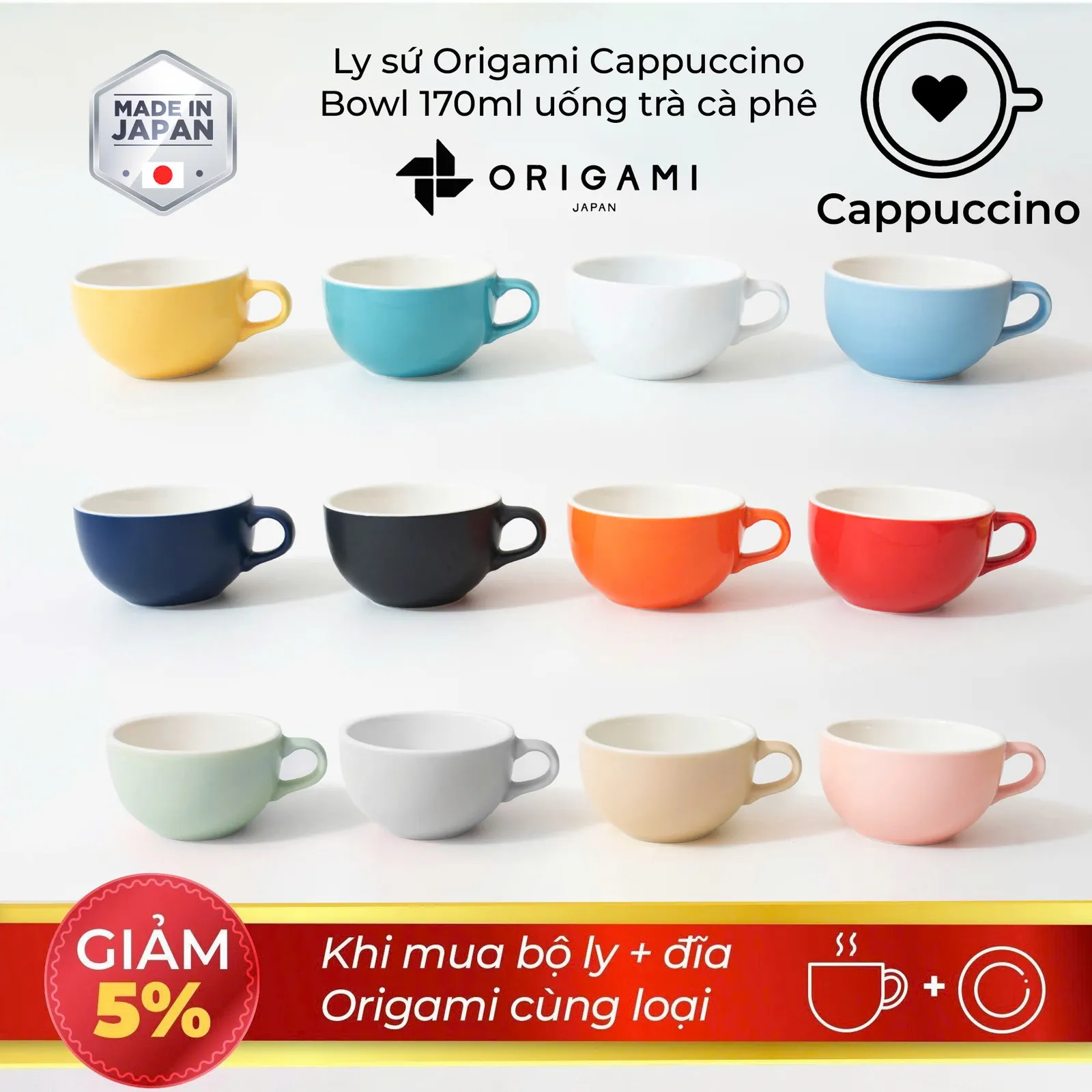 New 2024 Ly sứ Origami Cappuccino Bowl 170ml uống trà cà phê