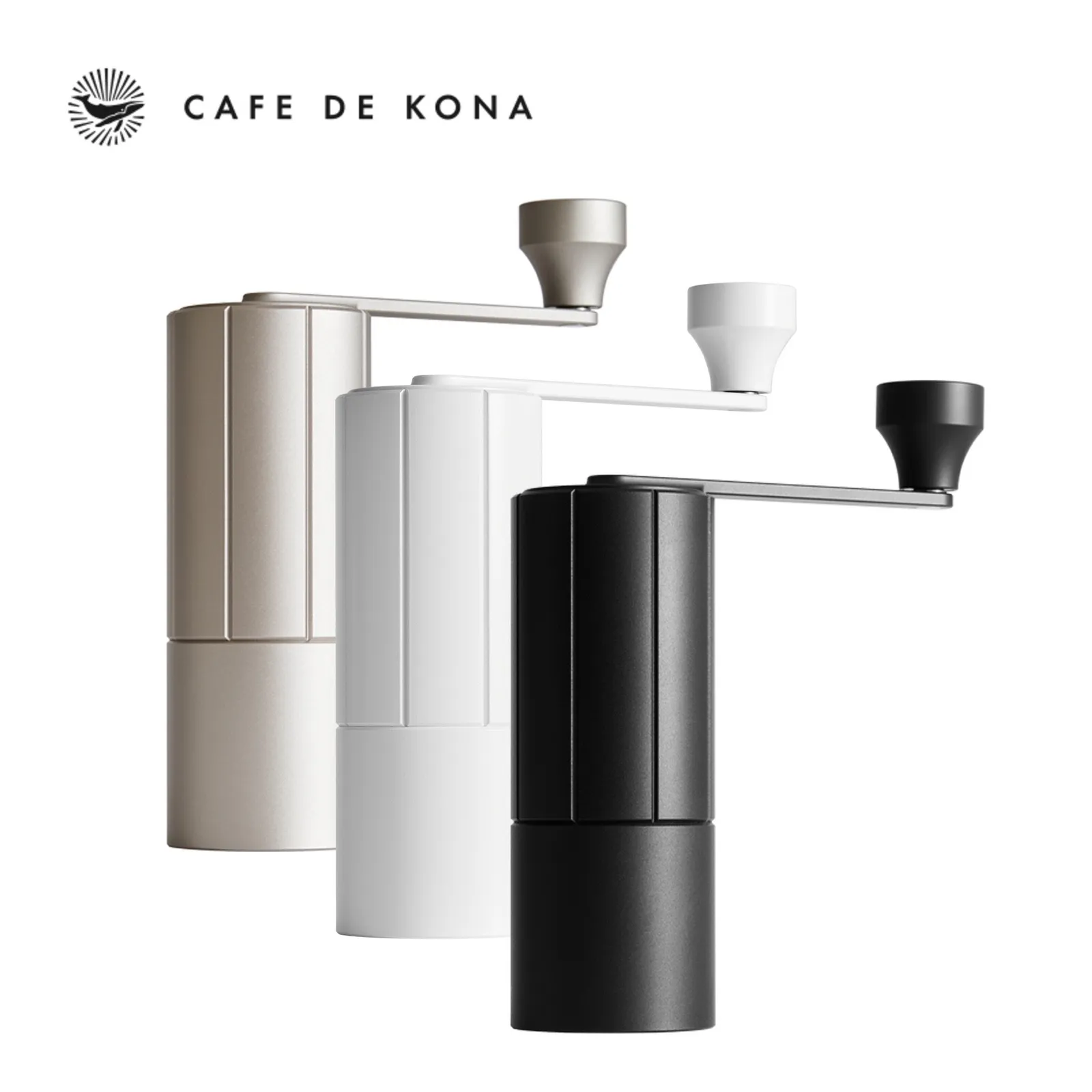 Cối xay tay M3 CAFE DE KONA ba màu Xám Trắng Đen đặt cạnh nhau