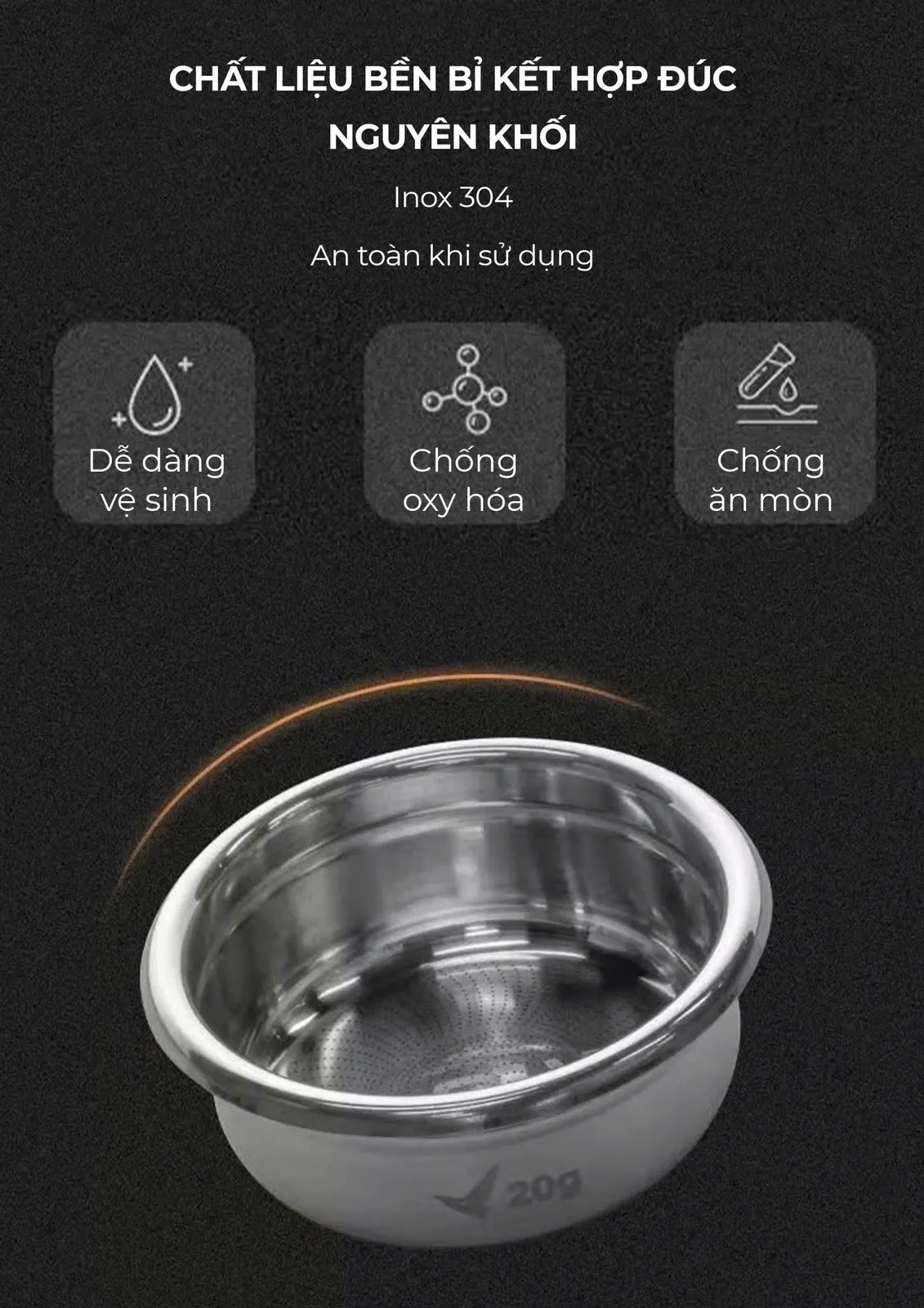 Giỏ lọc GOW Feepie đúc nguyên khối inox 304: dễ vệ sinh, chống oxy hóa, chống ăn mòn