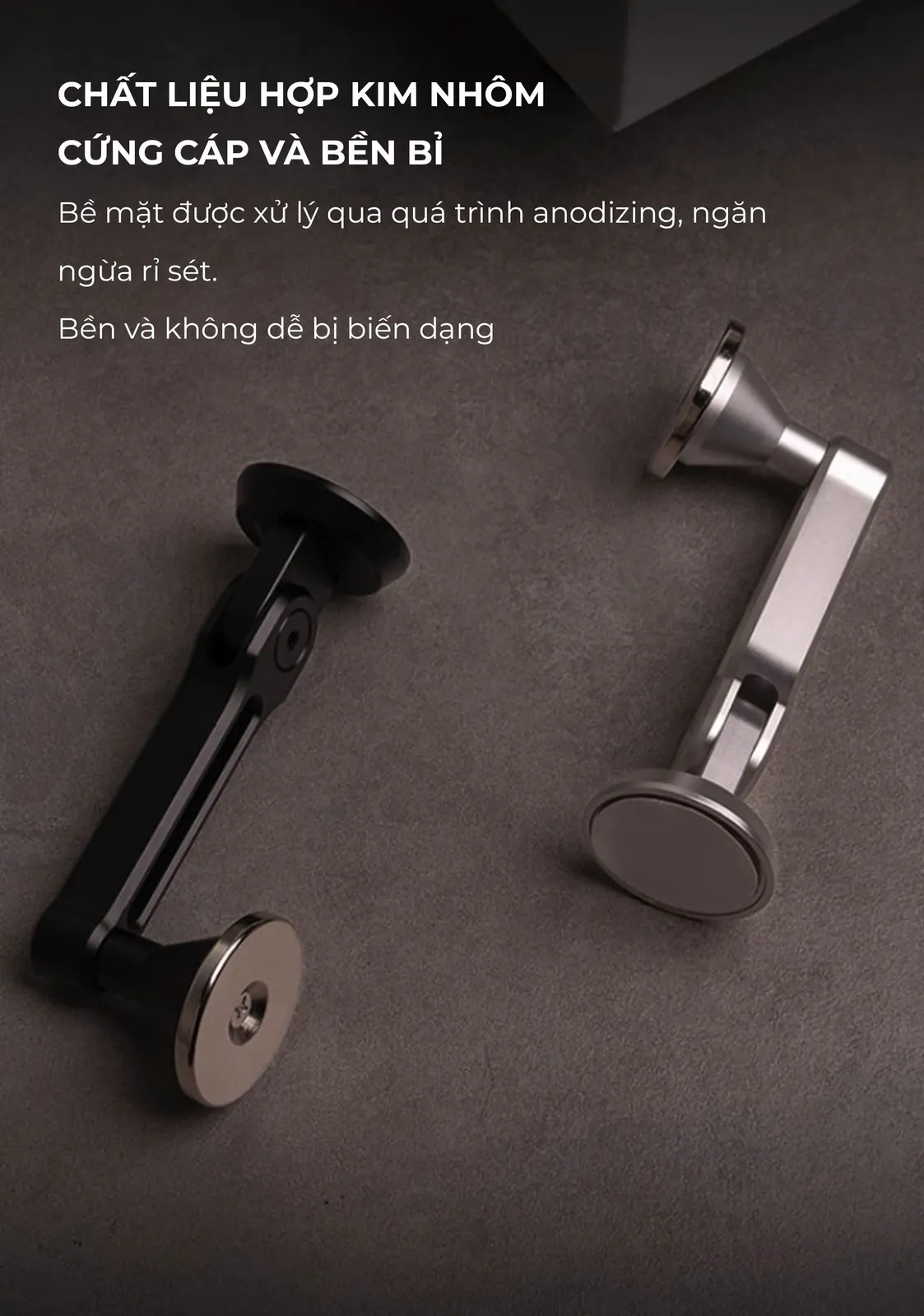 Tay nam châm Feepie làm từ hợp kim nhôm xử lý anodizing, chống rỉ sét và không dễ biến dạng