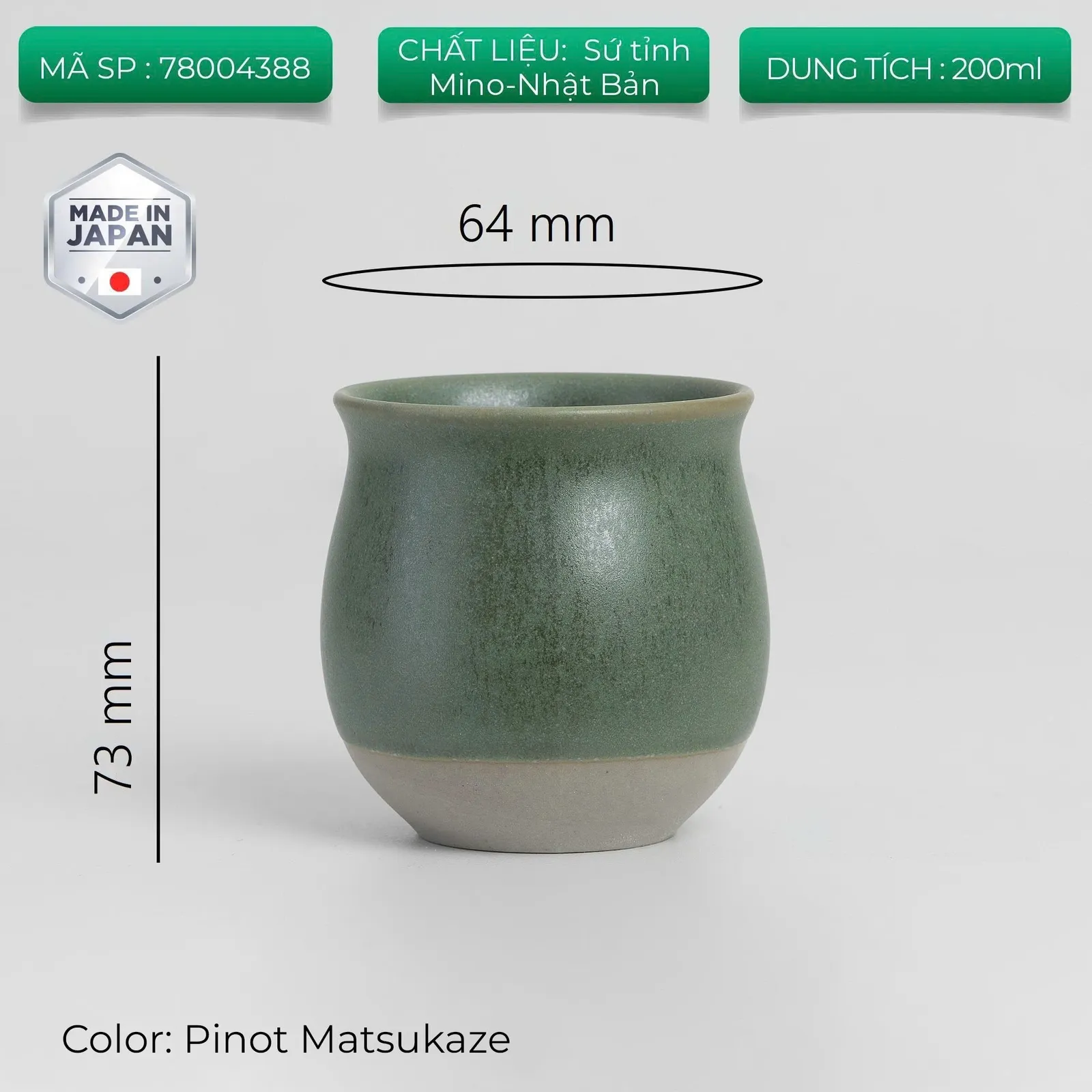 Ly sứ Origami Pinot Flavor Cup màu Matsukaze xanh rêu