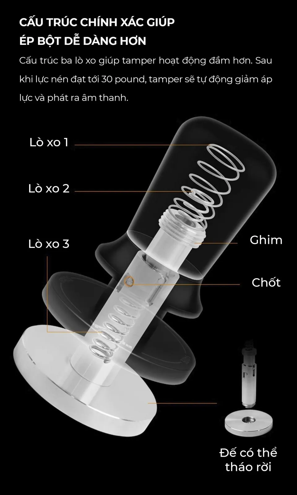 Cán gỗ óc chó tự nhiên nguyên khối dáng tròn của Tamper Feepie Wood Charm, cầm nắm thoải mái