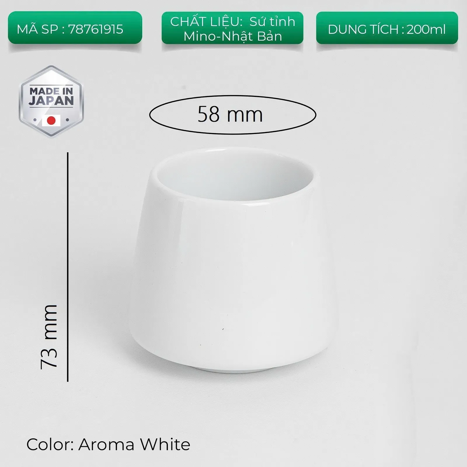 Kích thước ly Origami Aroma Flavor Cup trắng cao 73mm miệng 58mm