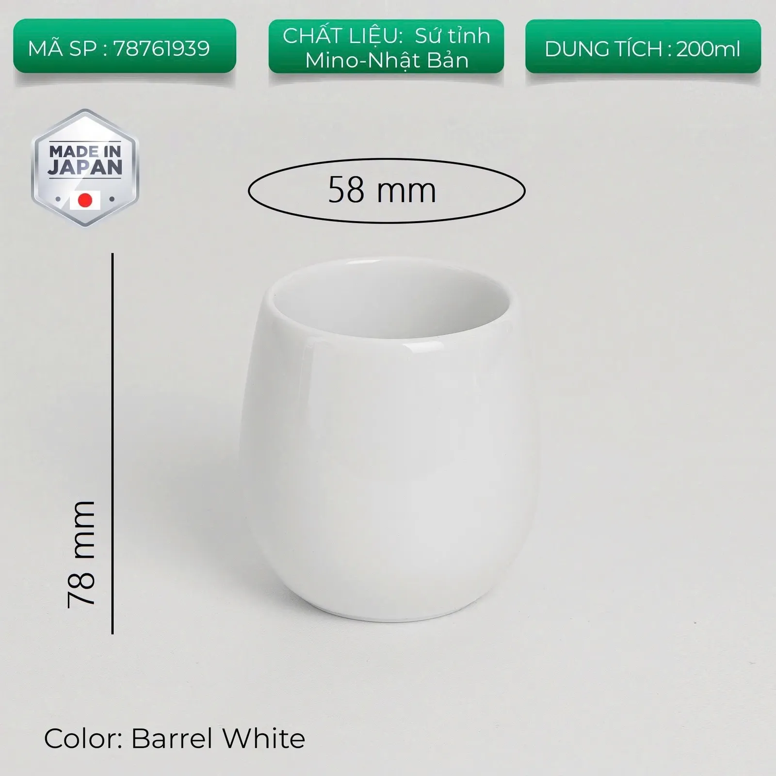 Kích thước ly Origami Barrel Flavor Cup trắng cao 78mm miệng 58mm