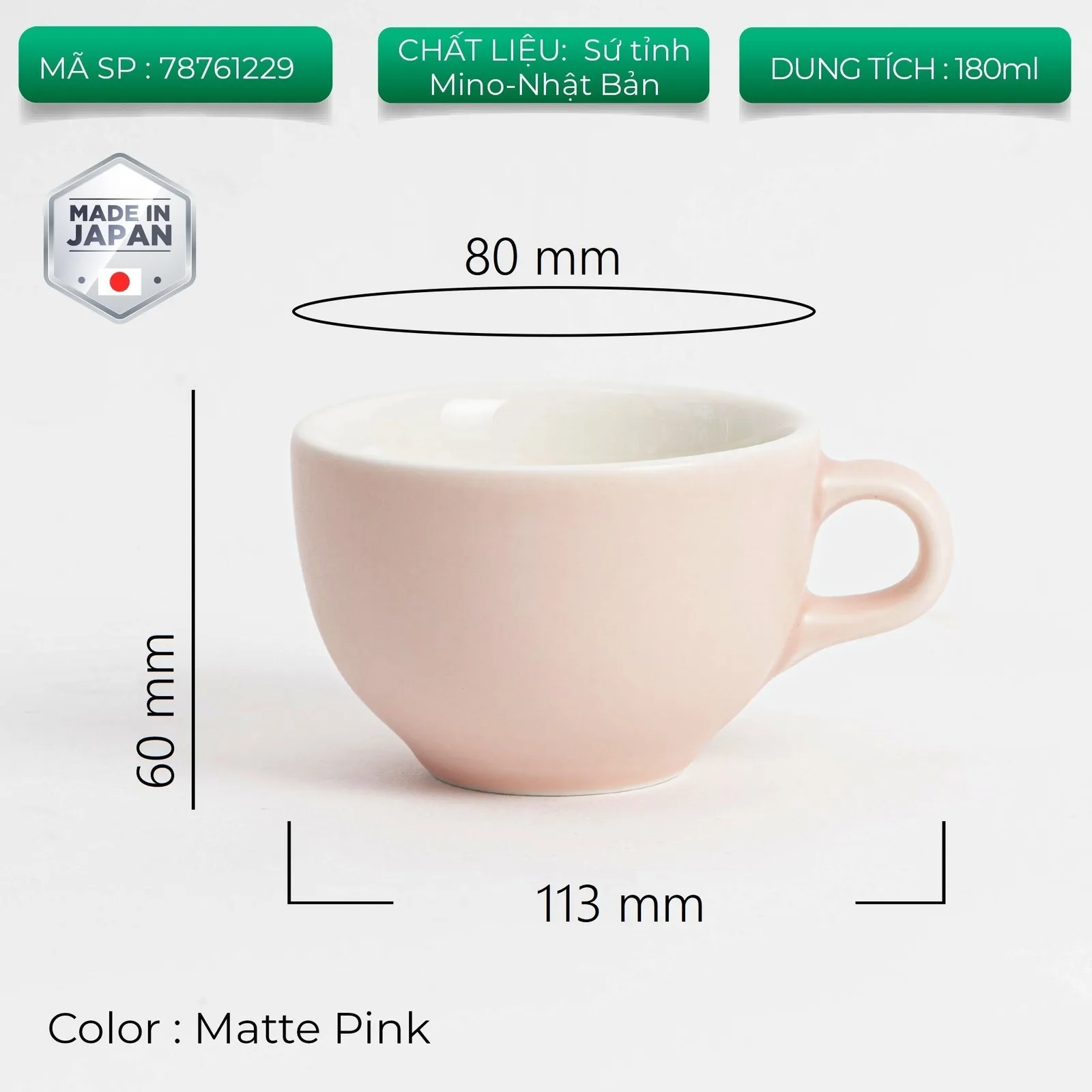 Ly Origami Cappuccino Latte Bowl 180ml màu Matte Pink