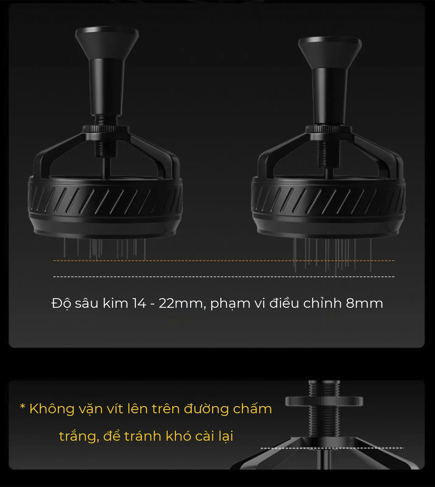 Độ sâu kim 14 đến 22mm, phạm vi điều chỉnh 8mm