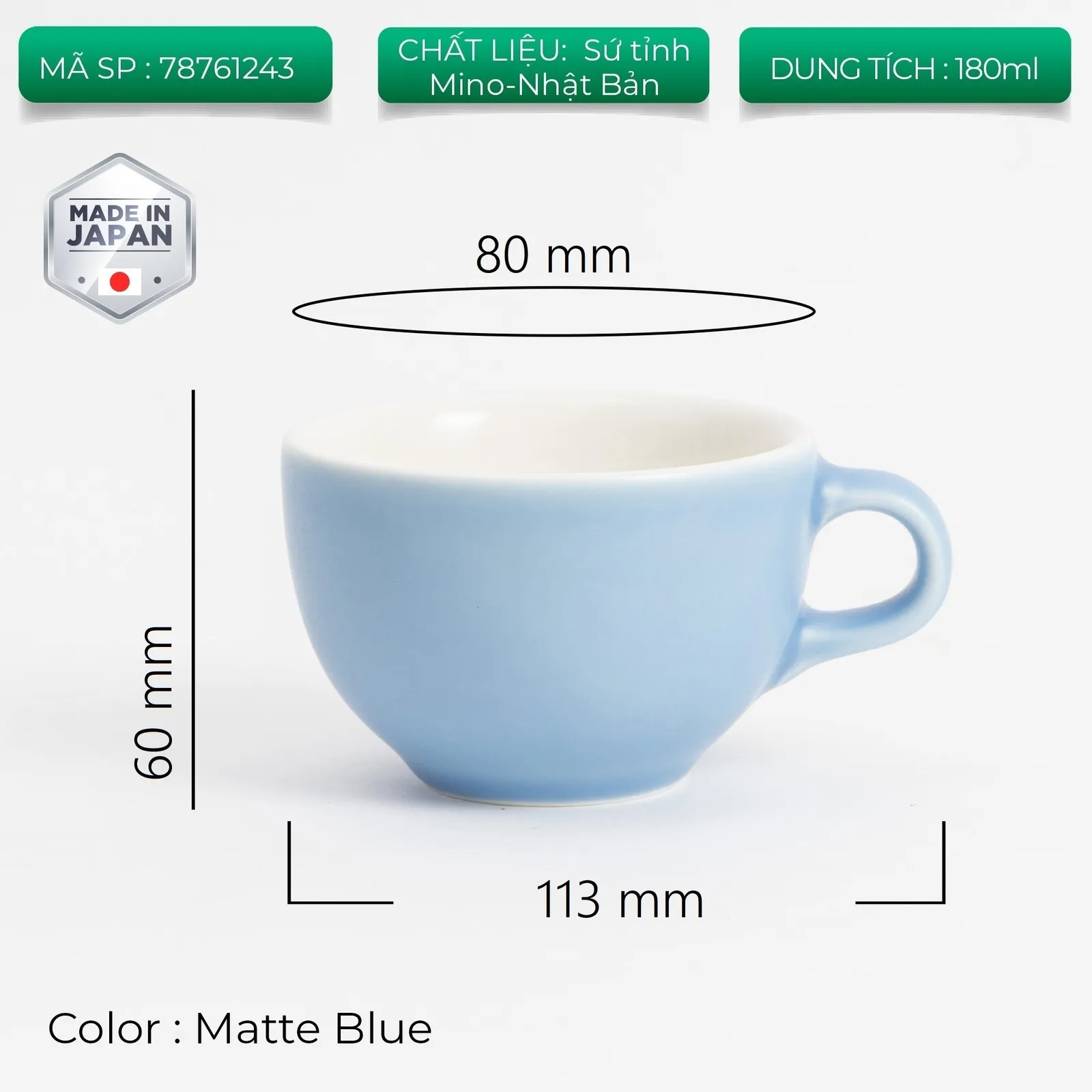 Ly Origami Cappuccino Latte Bowl 180ml màu Matte Blue
