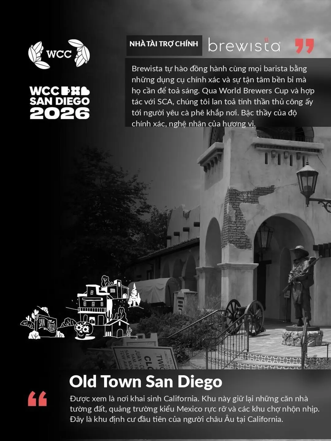 Hoa văn Old Town San Diego trên ấm Brewista WCC San Diego 2026