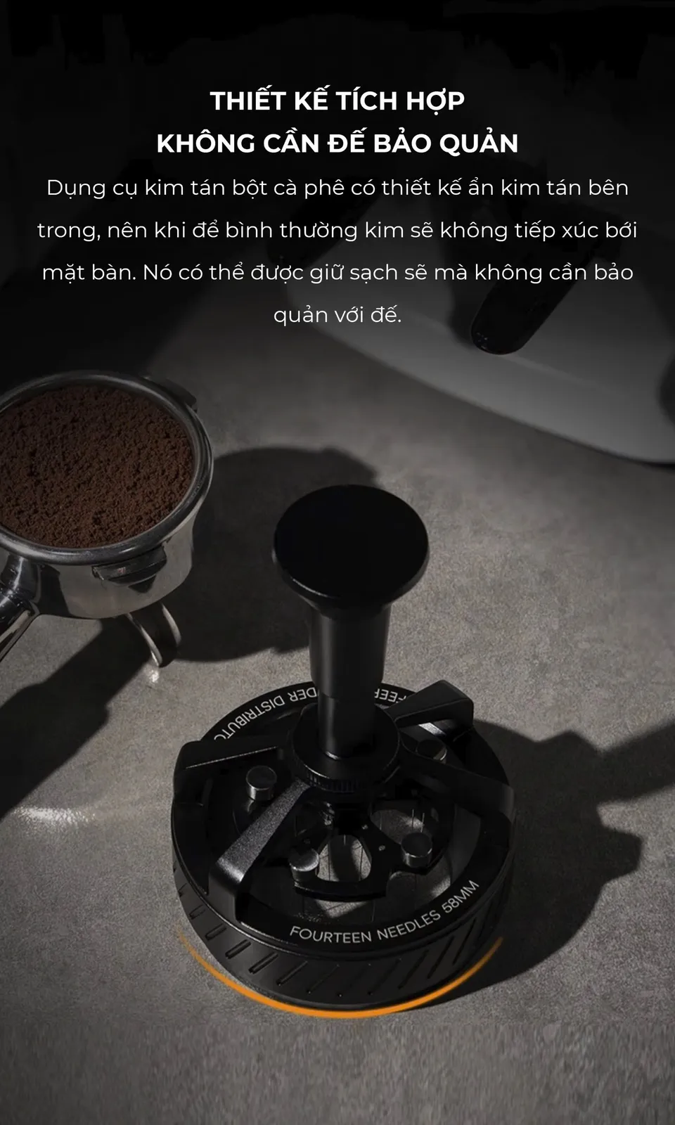 Thiết kế tích hợp đế giúp kim không chạm mặt bàn khi đặt xuống