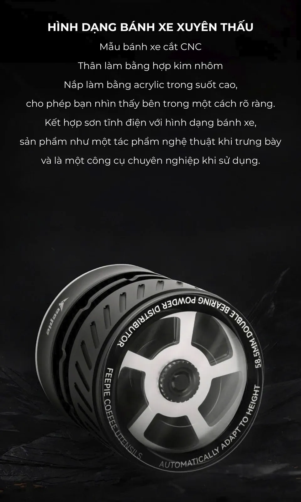 Thân OCD Feepie THOR dạng bánh xe cắt CNC với nắp acrylic trong suốt nhìn xuyên thấu