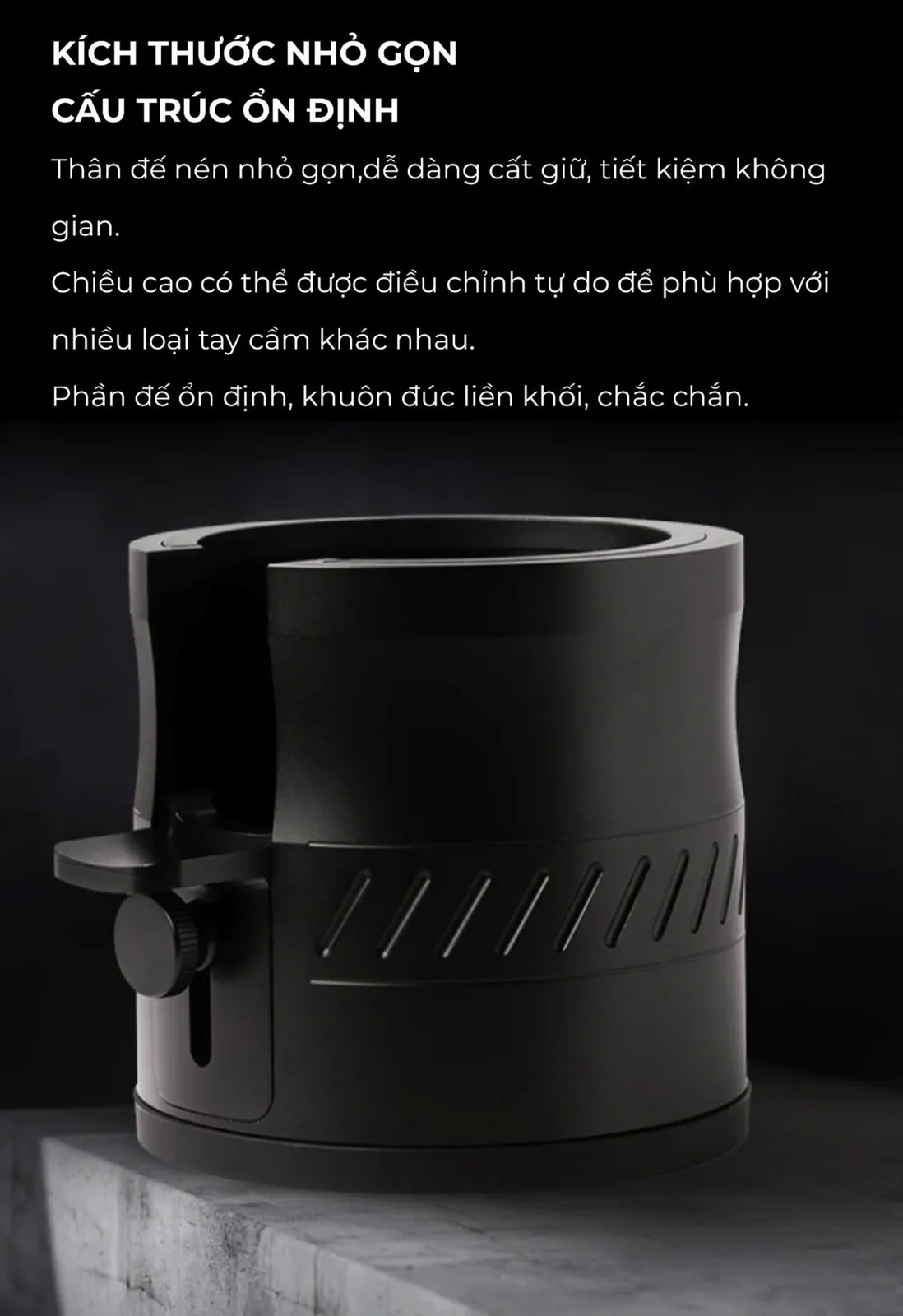Kích thước nhỏ gọn và đế khuôn đúc liền khối ổn định của giá đỡ nhôm Feepie
