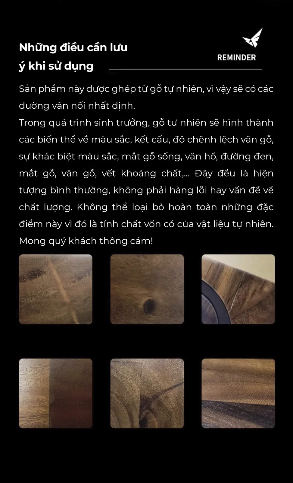 Lưu ý vân gỗ tự nhiên trên bàn đế nén Feepie: màu sắc, kết cấu và vệt khoáng khác nhau giữa từng sản phẩm