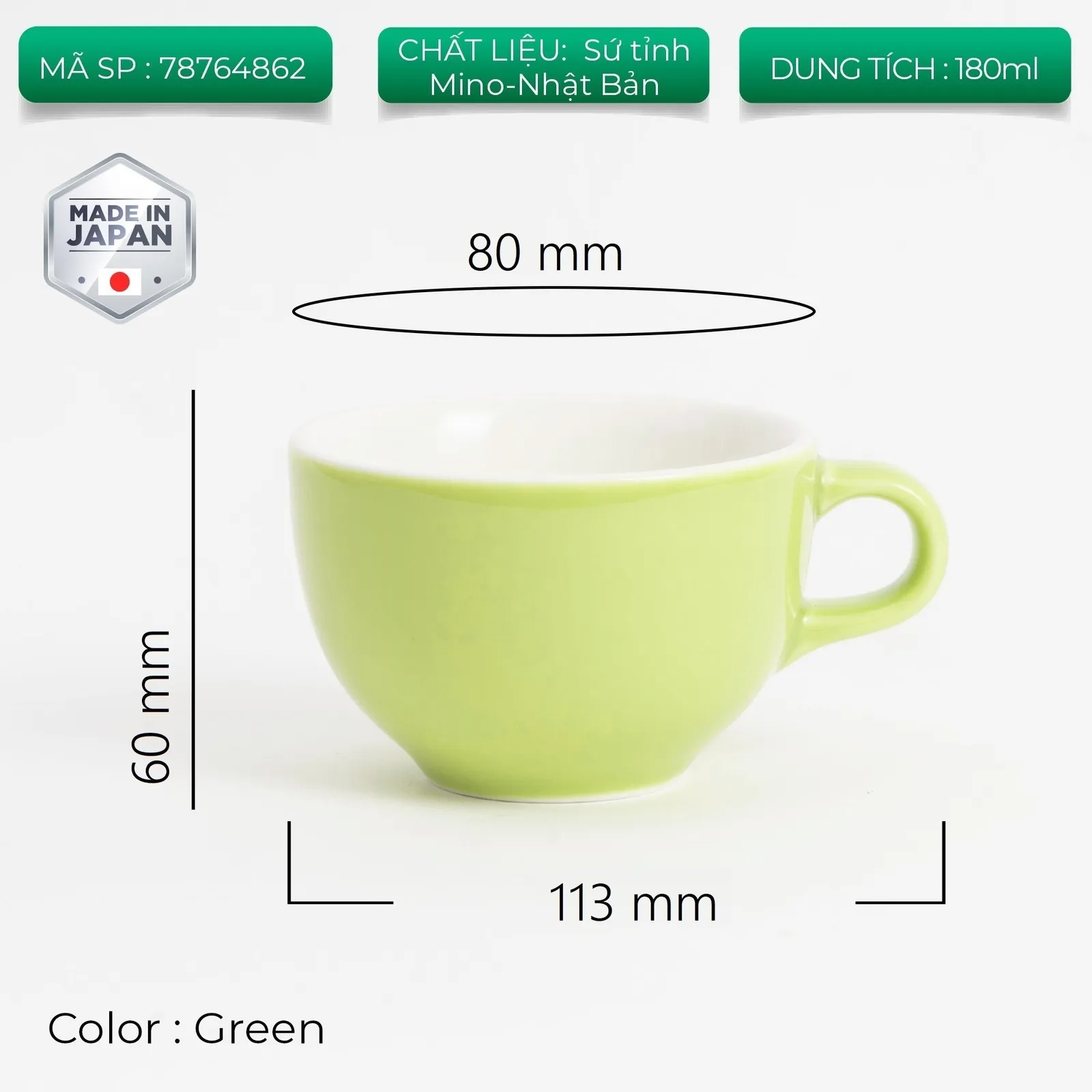 Ly Origami Cappuccino Latte Bowl 180ml màu Green