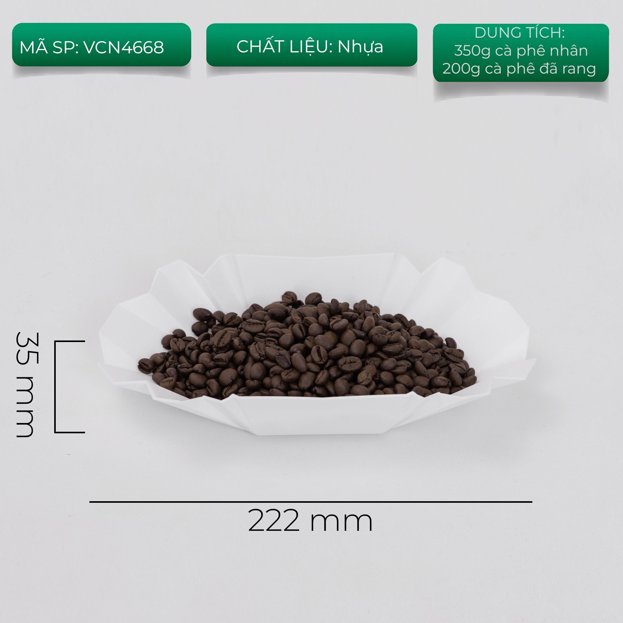 Thẻ thông số khay cupping V4 mã VCN4668 màu trắng đường kính 222mm cao 35mm