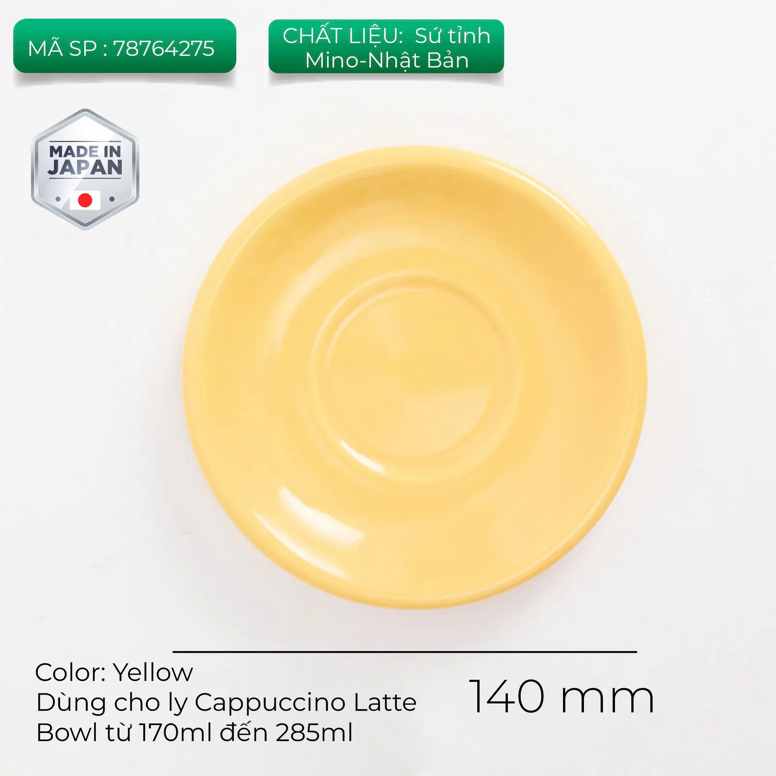 Đĩa sứ Origami Espresso Latte Bowl Saucer 140mm màu Yellow dùng cho ly 170ml đến 285ml