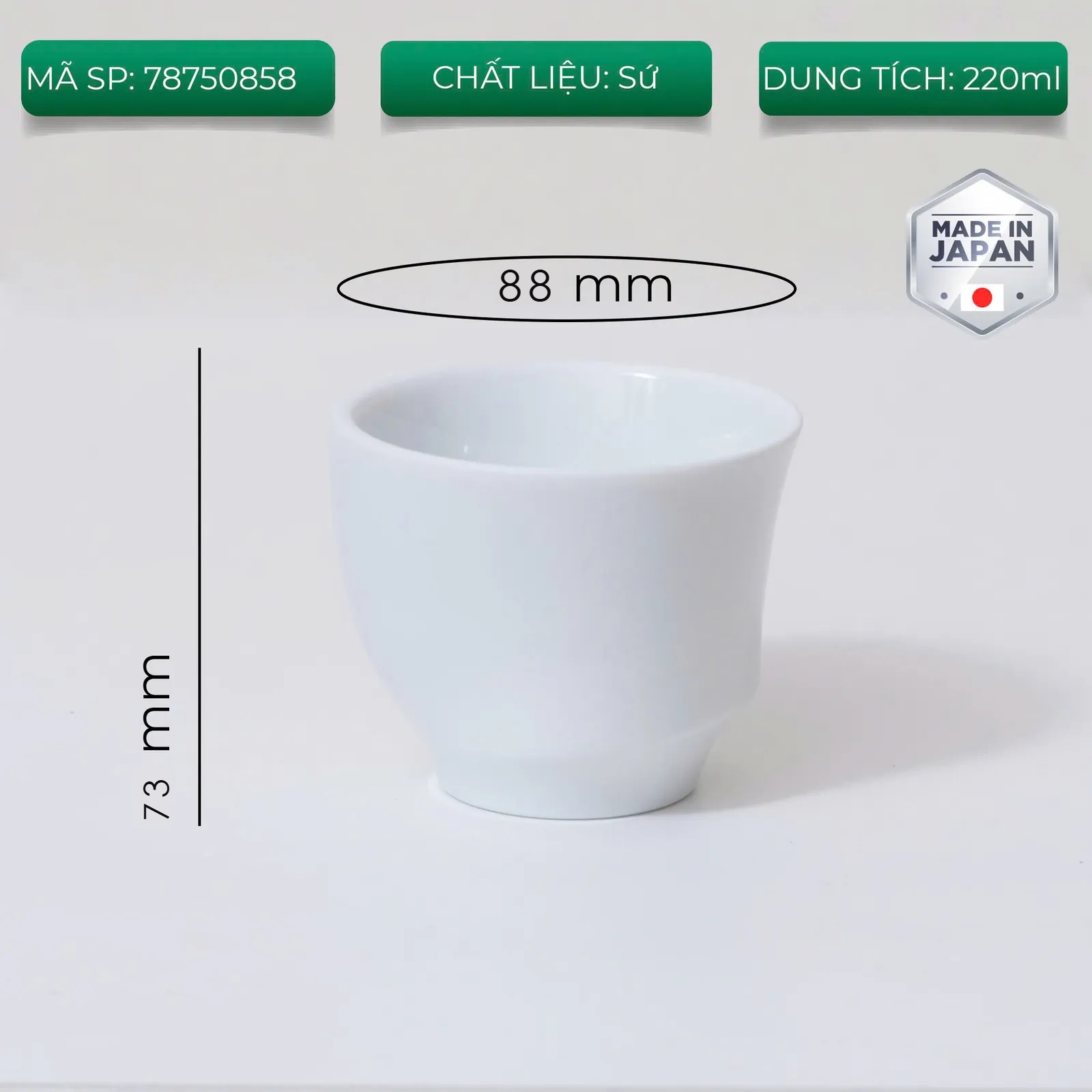 Ly sứ Origami Sensory Asymmetry Cup 220ml màu White cao 73mm miệng 88mm