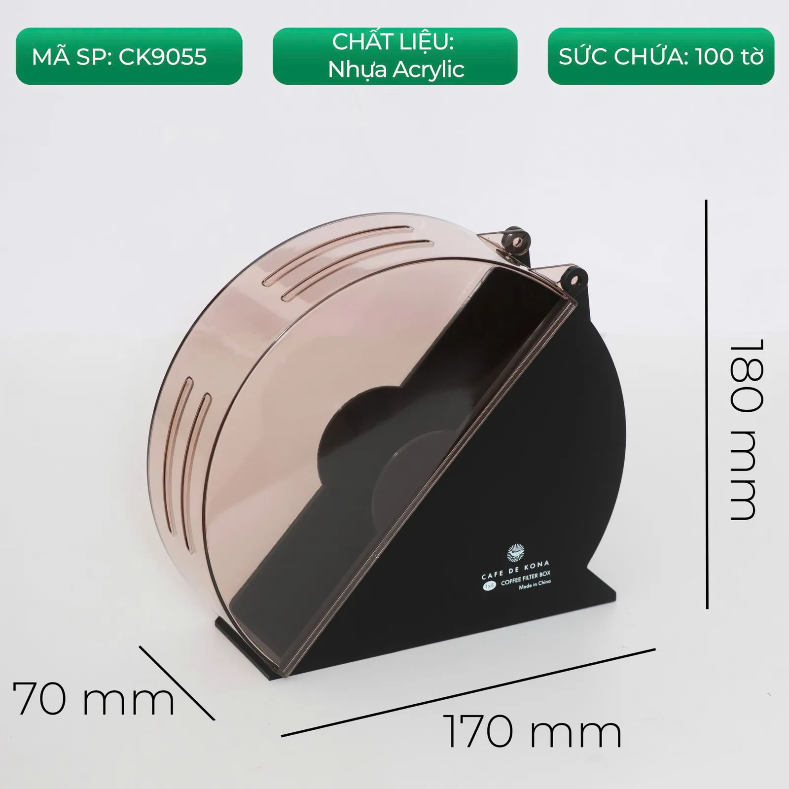 Kích thước hộp đựng giấy lọc CAFE DE KONA mã CK9055 170 x 180 x 70mm
