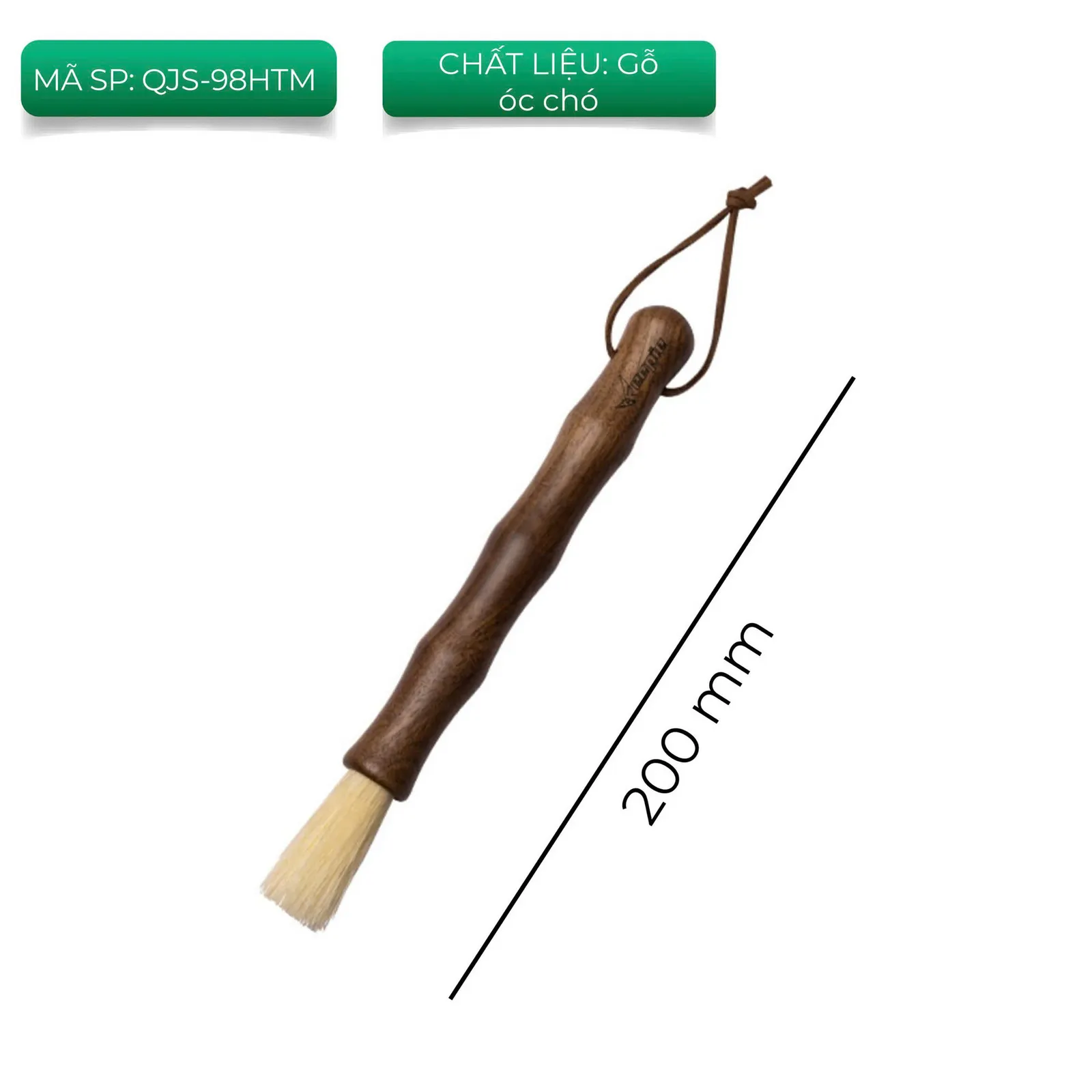 Kích thước cọ quét cà phê Feepie: dài 200mm, cán gỗ óc chó, đầu lông cọ tự nhiên