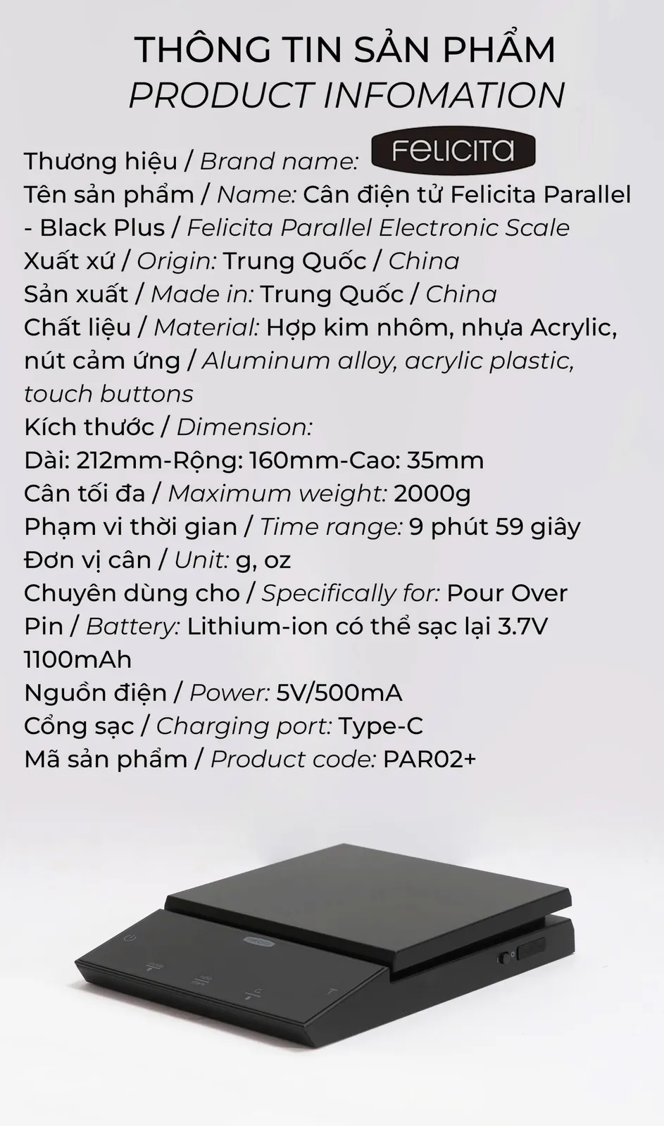 Cân Felicita Parallel nhìn nghiêng thấy hai tầng mặt cân