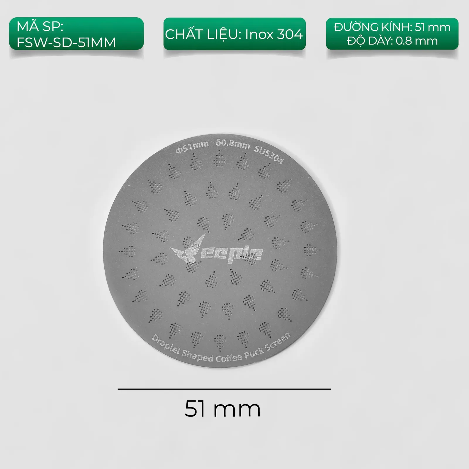 Lưới lọc chia nước Feepie FSW-SD-51MM inox 304 đường kính 51mm dày 0,8mm