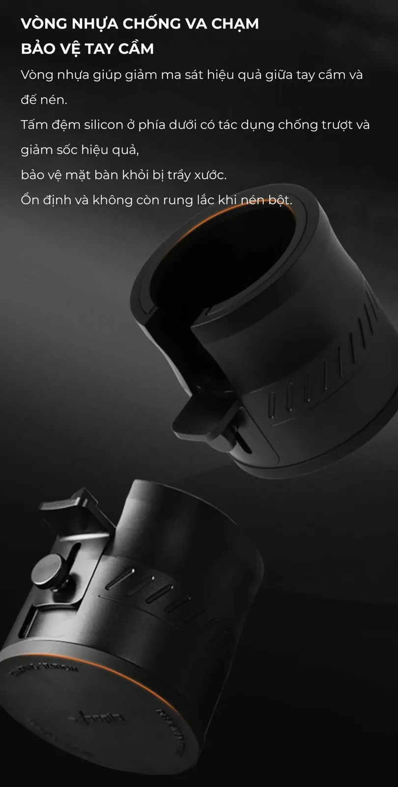 Vòng nhựa chống va chạm bảo vệ tay cầm và tấm đệm silicon chống trượt dưới đáy đế nhôm Feepie