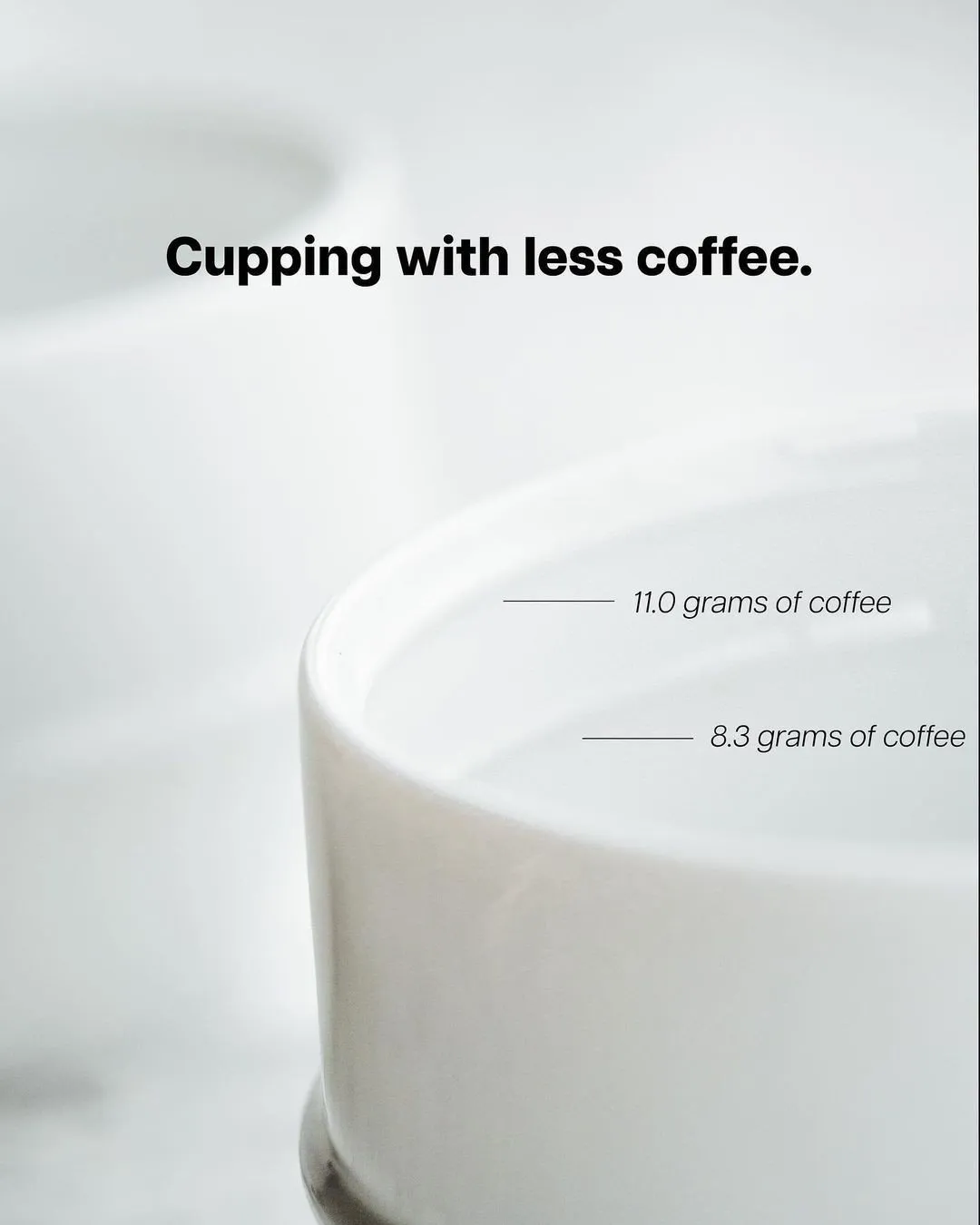 Chén cupping Origami với hai vạch khắc 200ml tương ứng 11 gram và 150ml tương ứng 8,3 gram cà phê