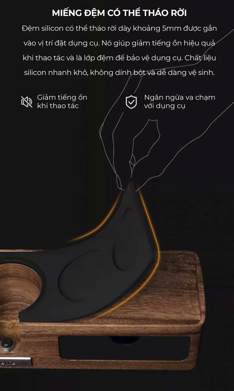 Miếng đệm silicon dày 5mm tháo rời trên đế nén Feepie, giảm ồn khi thao tác và bảo vệ dụng cụ