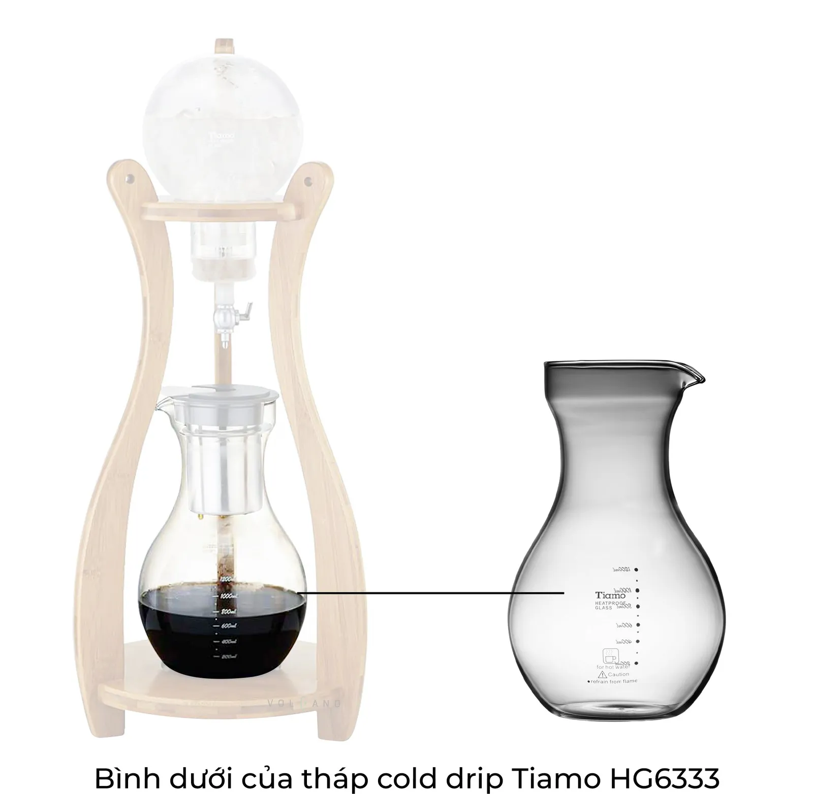 Bình thuỷ tinh hứng cà phê HG6356 tháp cold drip Tiamo HG6333 2000ml