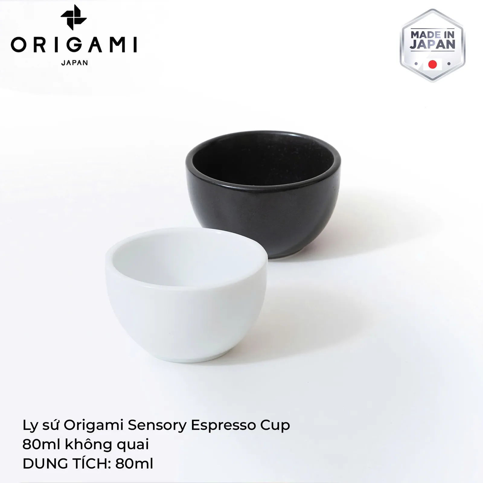 Ly sứ Origami Sensory Espresso Cup 80ml dáng Round màu trắng và đen