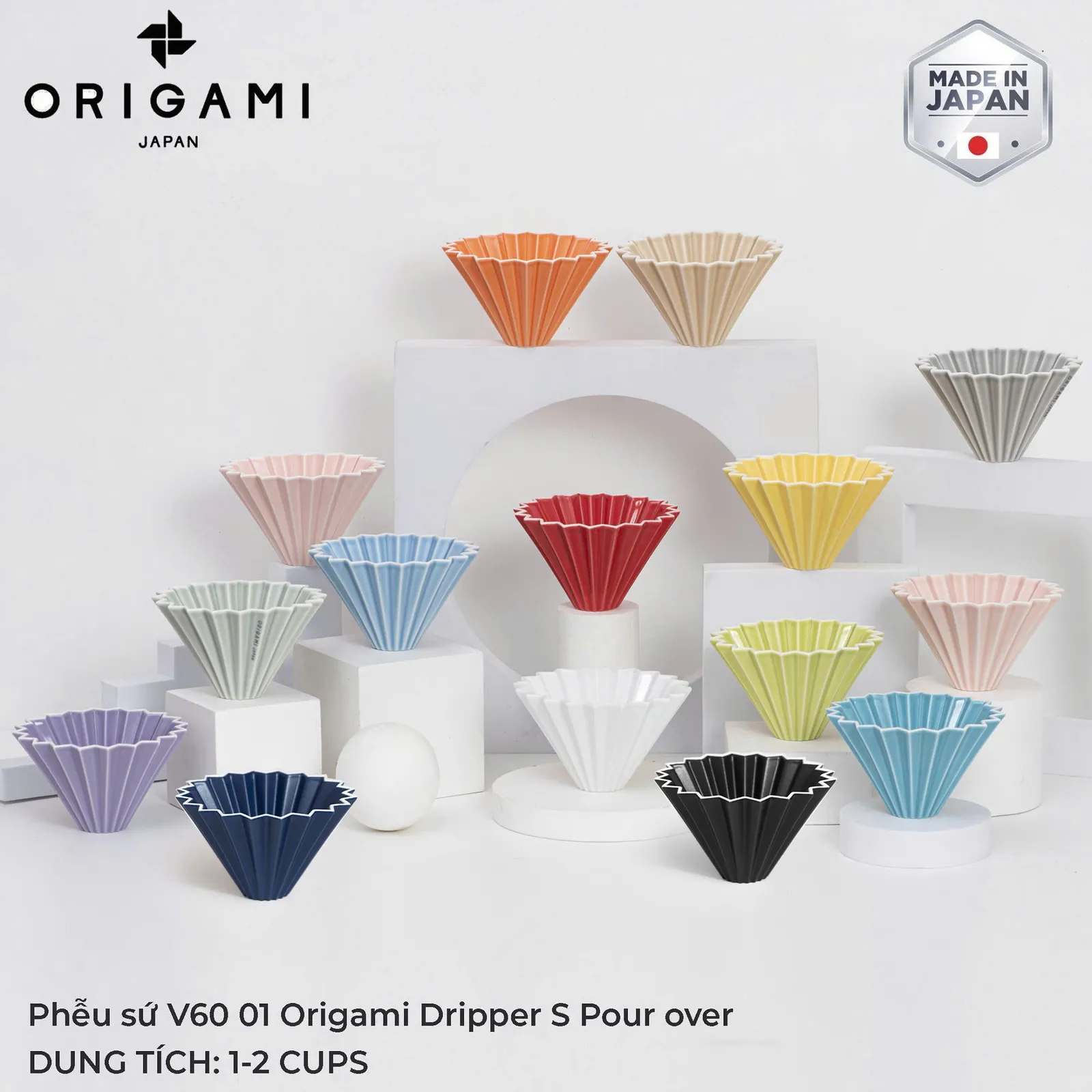 Đủ 15 màu phễu sứ V60 01 Origami Dripper S kèm mã sản phẩm từng màu