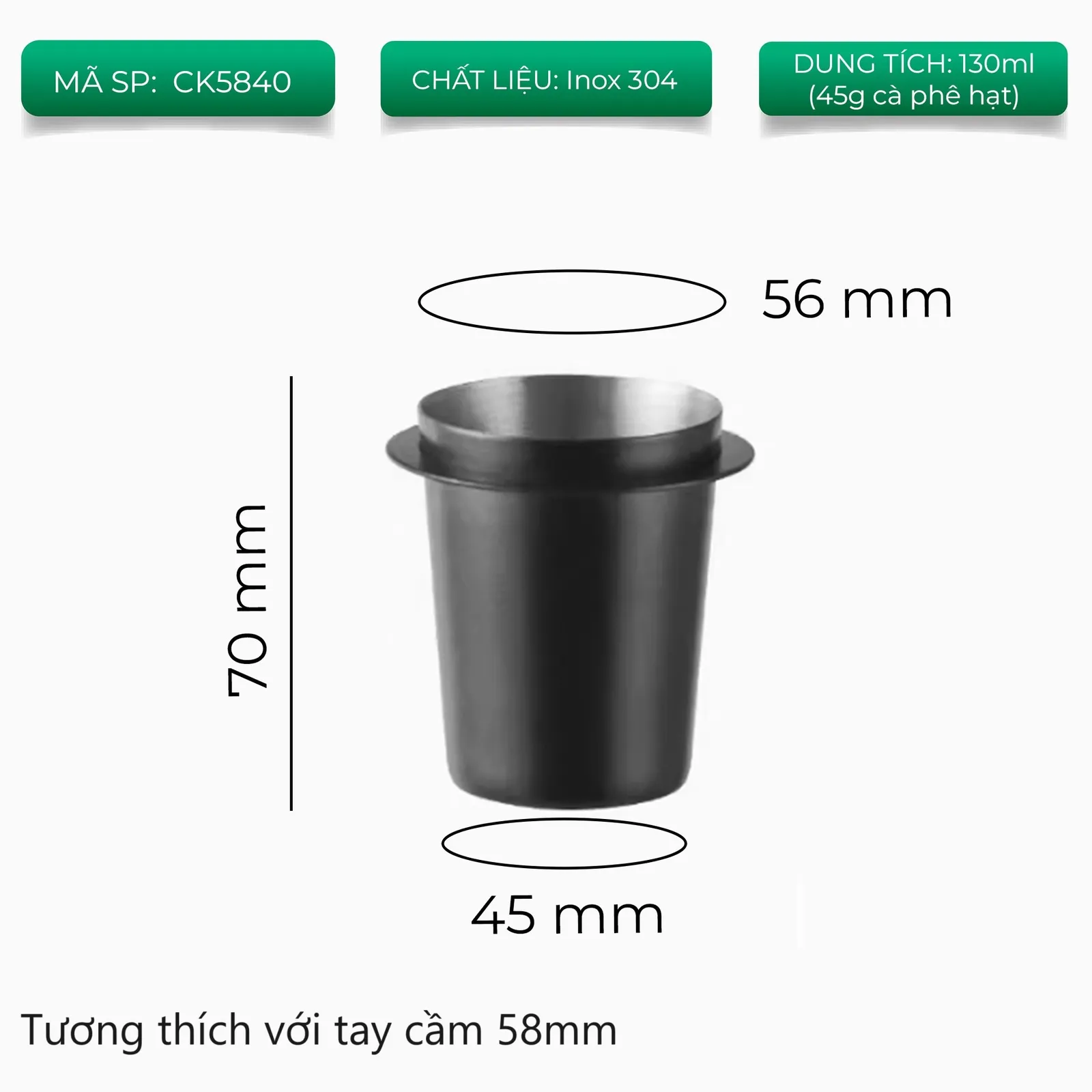 Ly dosing cup inox nhìn từ trên xuống thấy lòng ly
