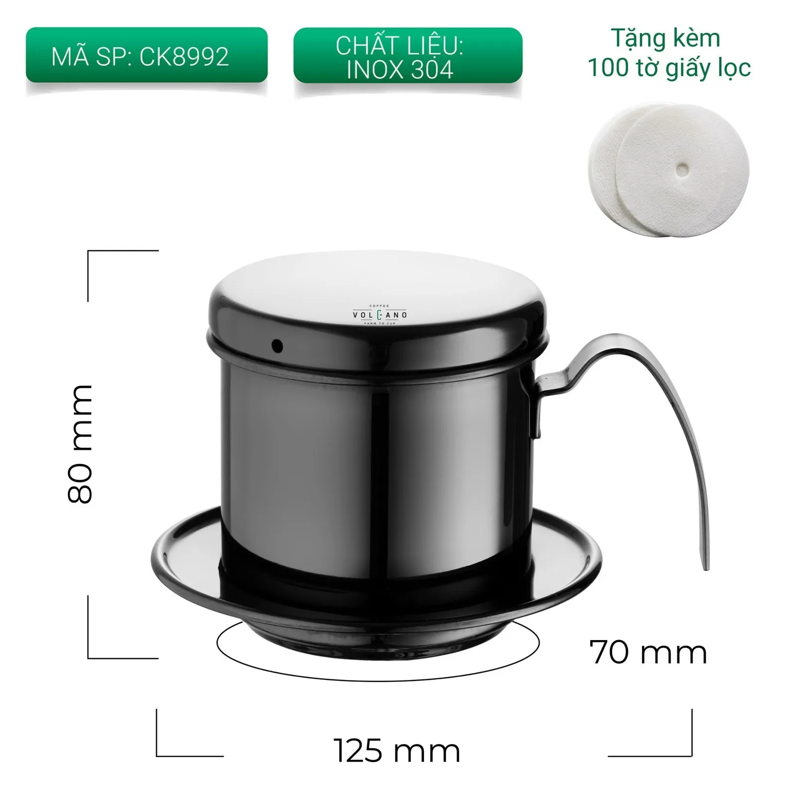 Thẻ thông số phin cà phê mã CK8992 màu đen inox 304 cao 80mm ngang 125mm tặng kèm 100 tờ giấy lọc