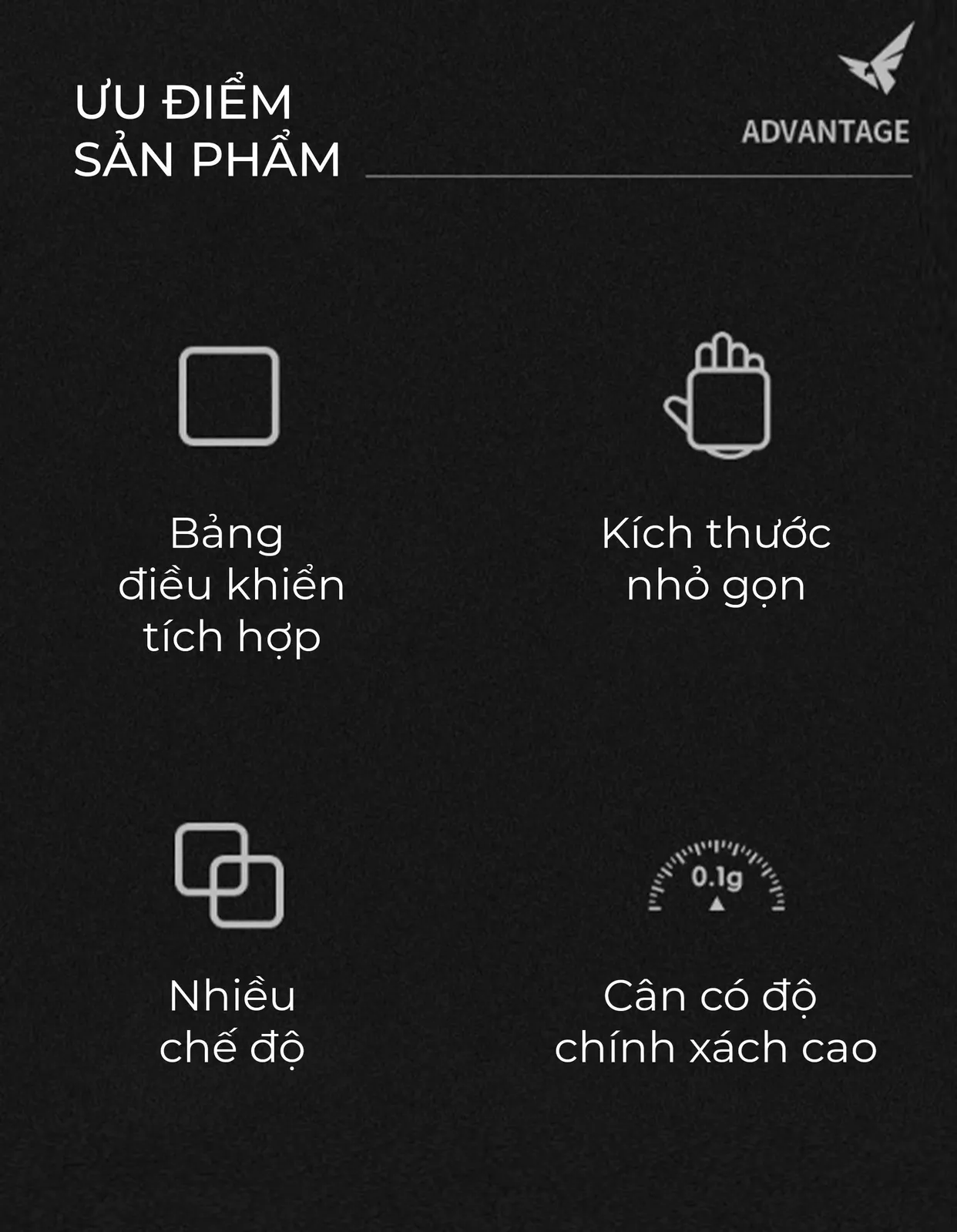 Bốn ưu điểm cân điện tử Feepie: bảng điều khiển tích hợp, kích thước nhỏ gọn, nhiều chế độ, độ chính xác cao 0,1g