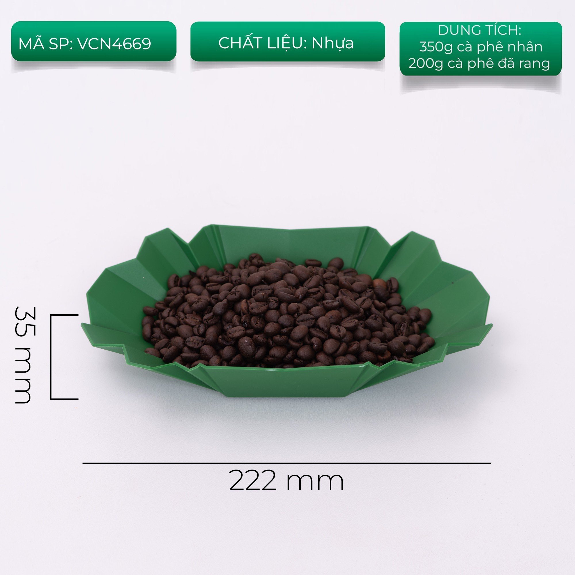Thẻ thông số khay cupping V4 mã VCN4669 màu xanh lá đường kính 222mm cao 35mm