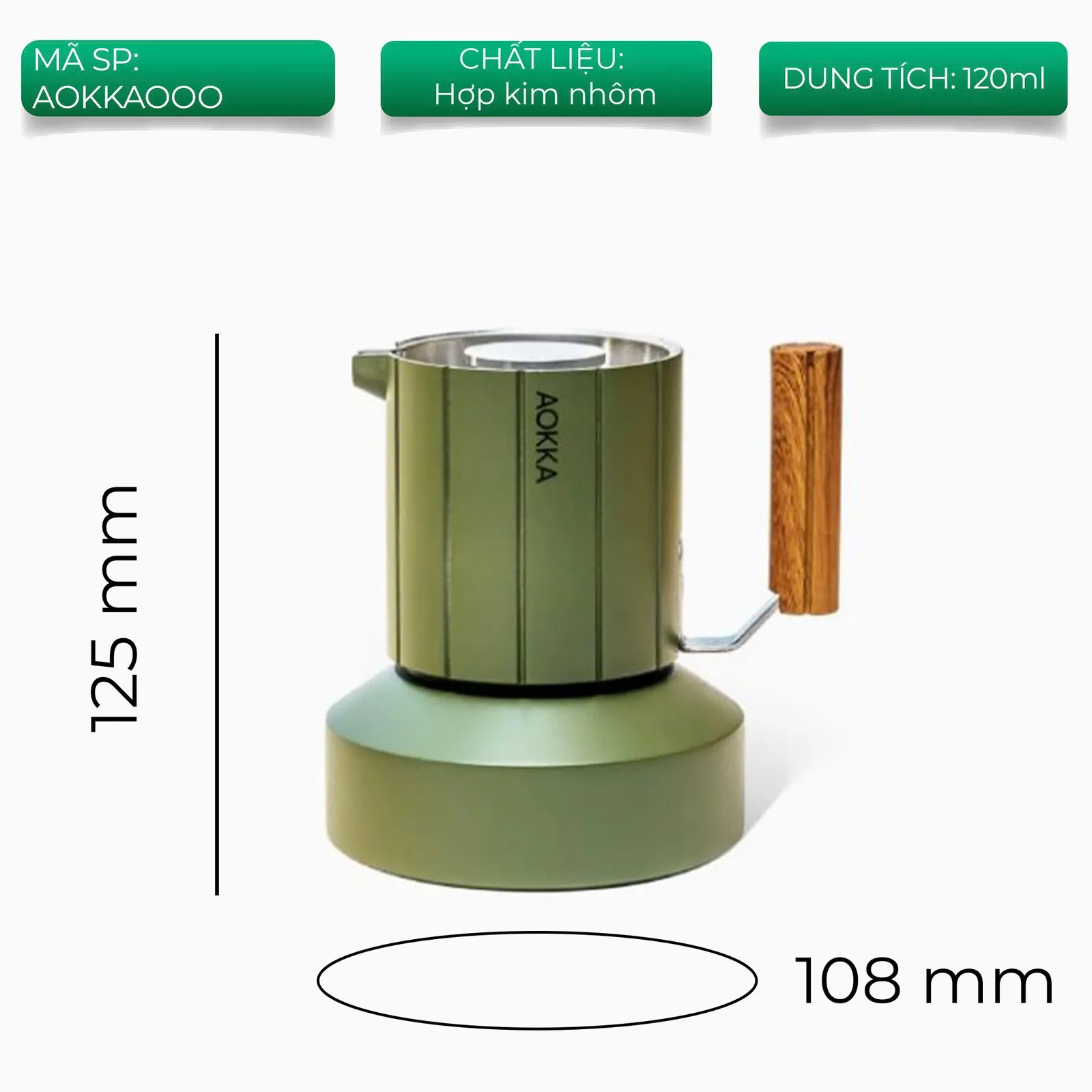 Thẻ thông số bình Moka AOKKA Cactus mã AOKKAOOO cao 125mm đế 108mm dung tích 120ml