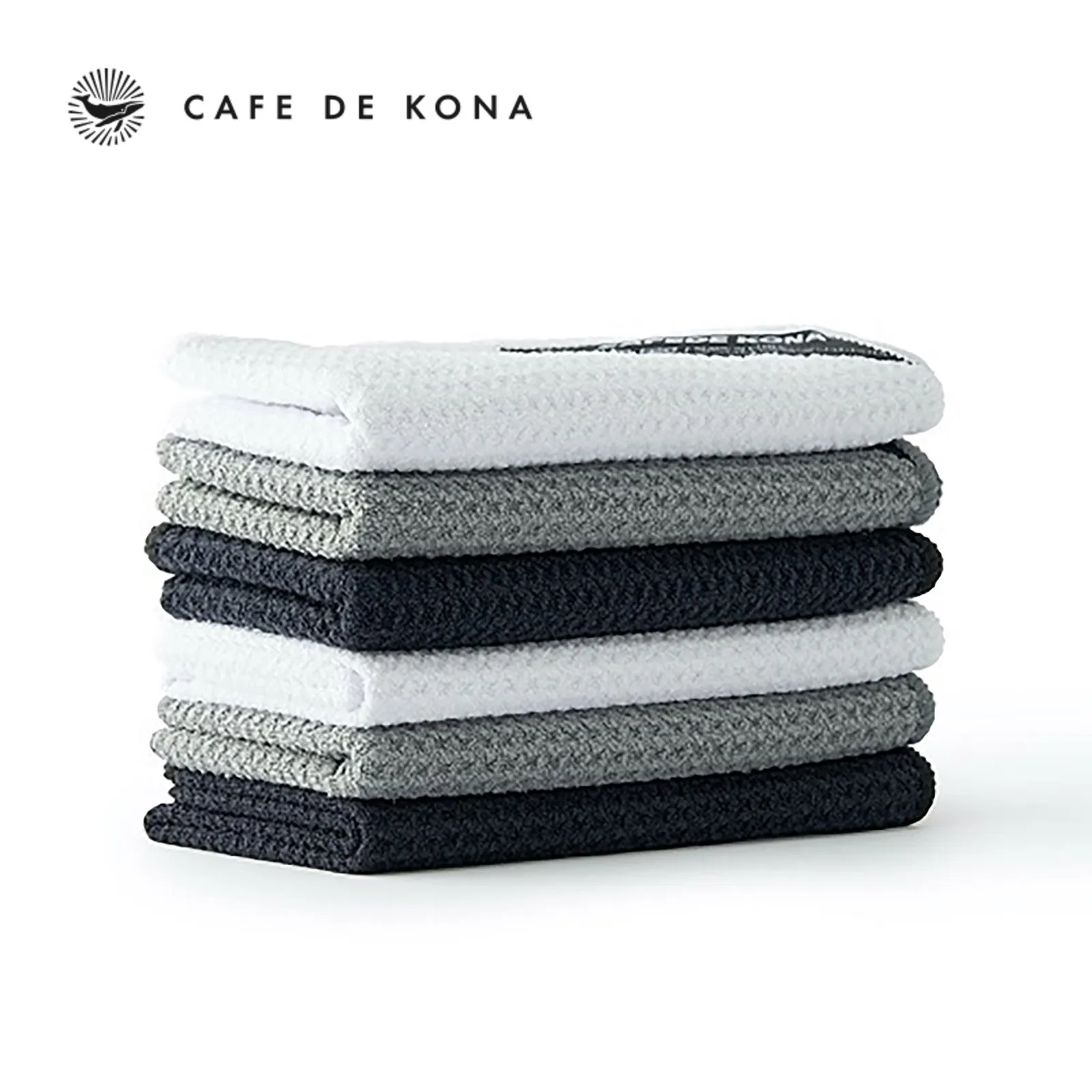 Khăn lau Barista CAFE DE KONA ba màu Trắng Đen Xám xếp chồng