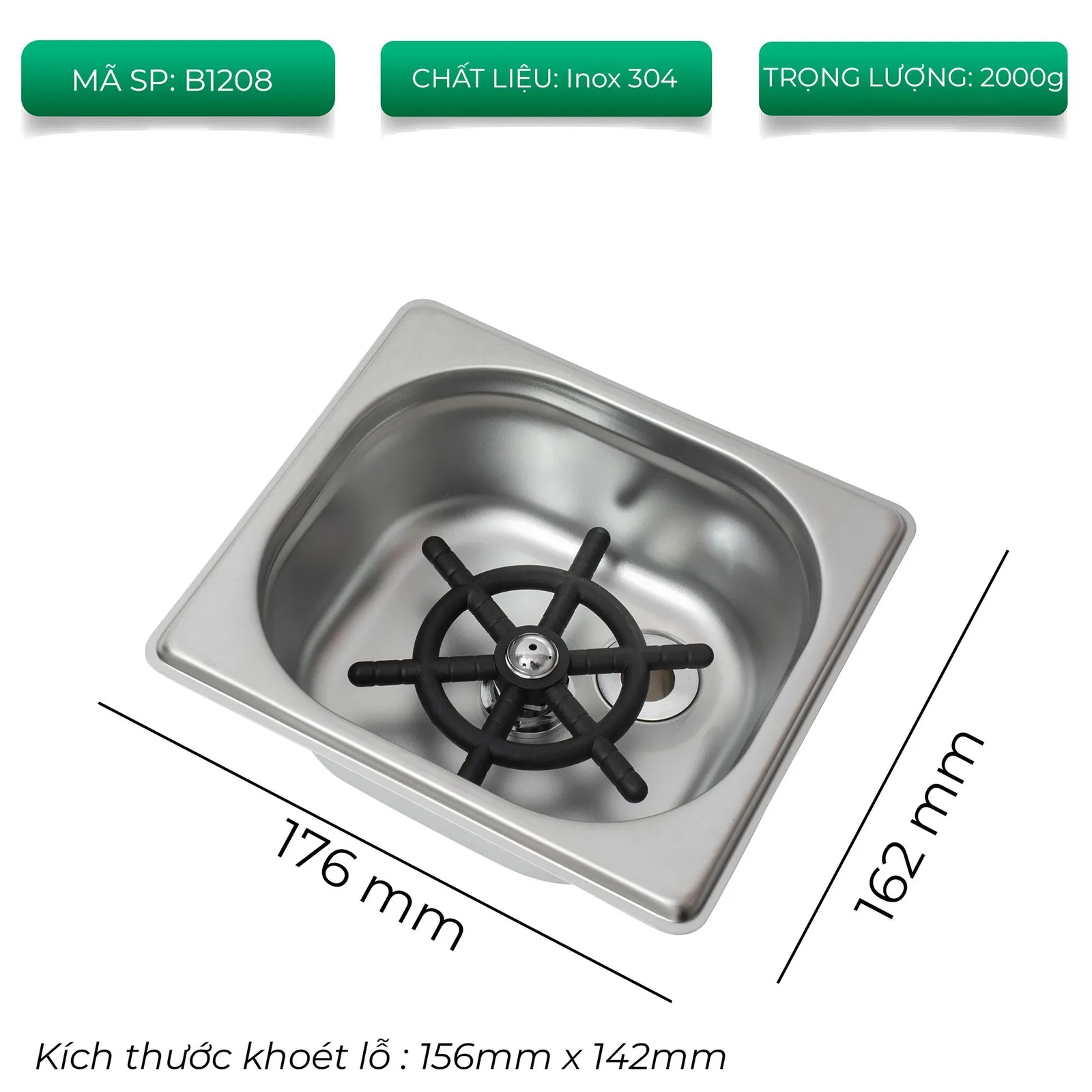 Bồn rửa ly âm sàn B1208 màu đen nhìn từ trên xuống thấy rõ lòng bồn sâu