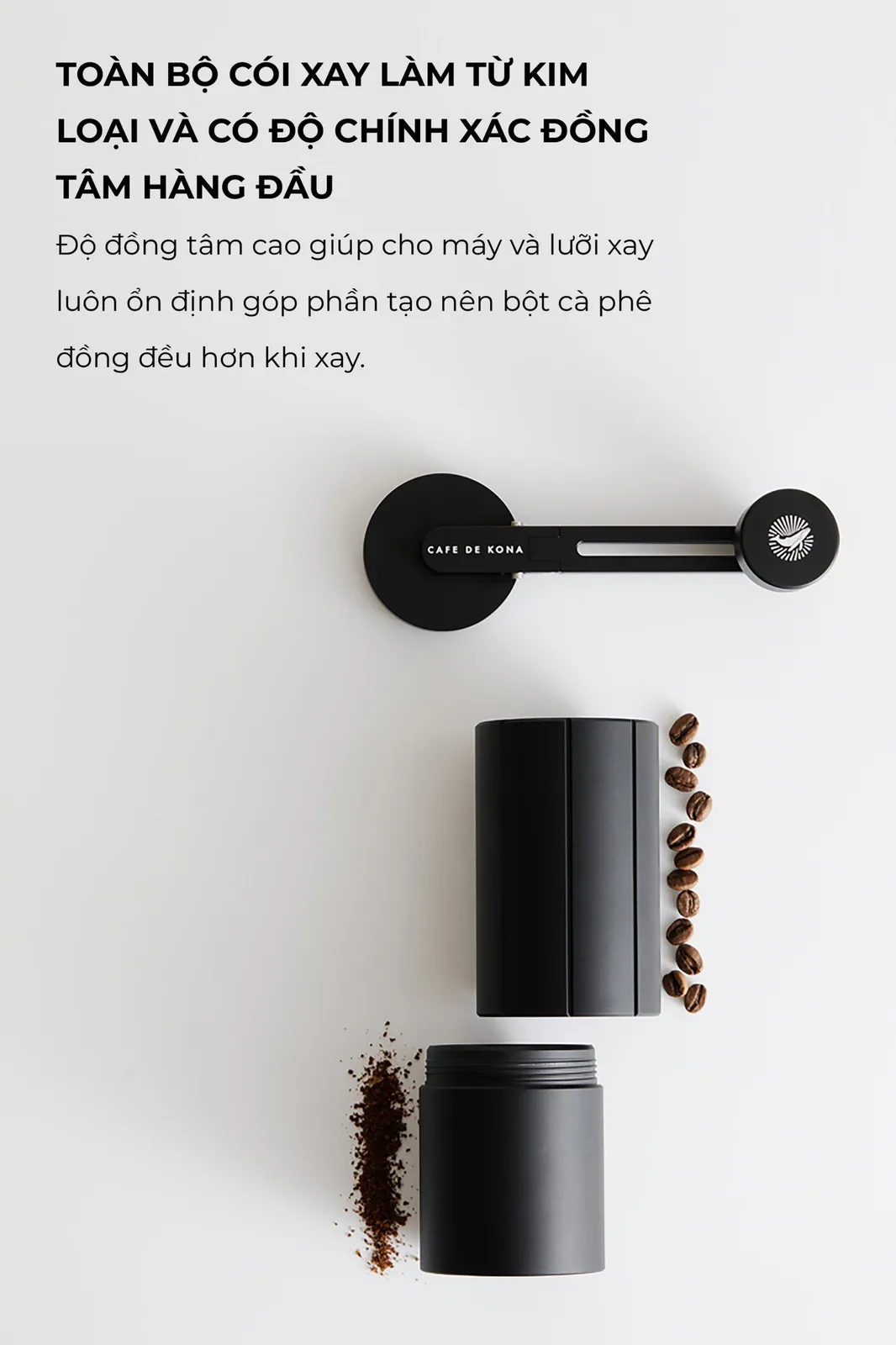 Các chi tiết kim loại tháo rời của cối xay tay M3 Pro CAFE DE KONA