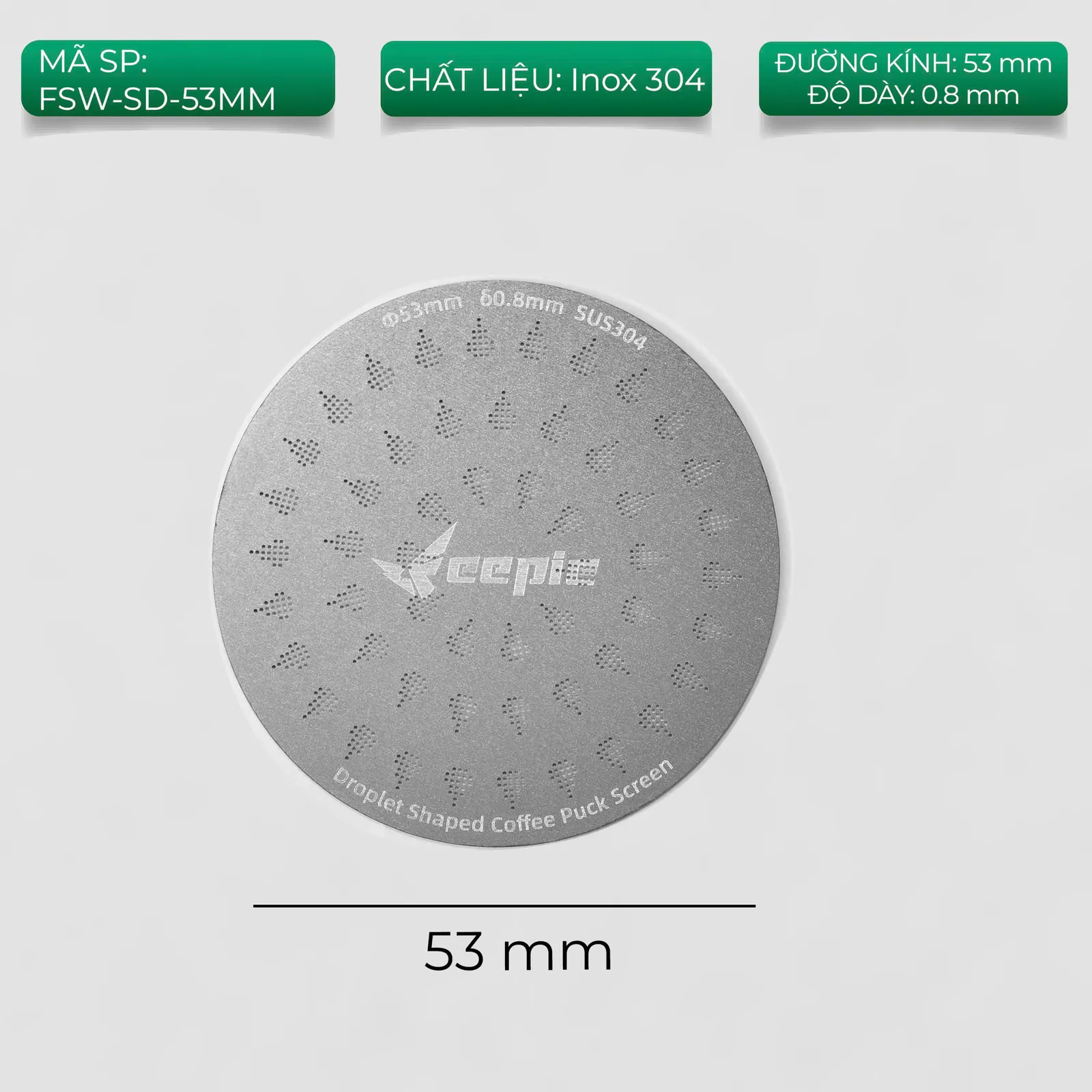 Lưới lọc chia nước Feepie FSW-SD-53MM inox 304 đường kính 53mm dày 0,8mm