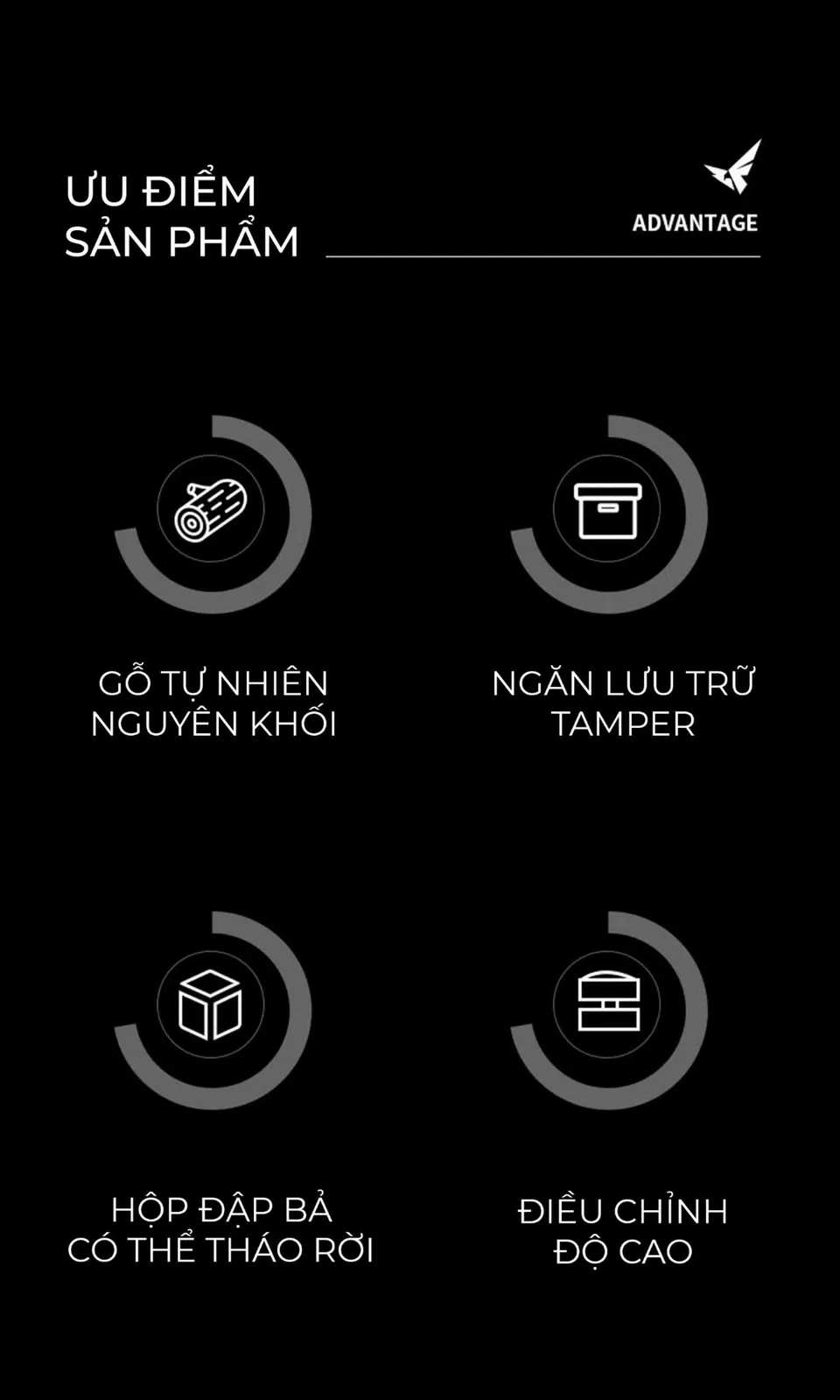 Hai ưu điểm bàn đế nén Feepie: gỗ tự nhiên nguyên khối và ngăn lưu trữ tamper