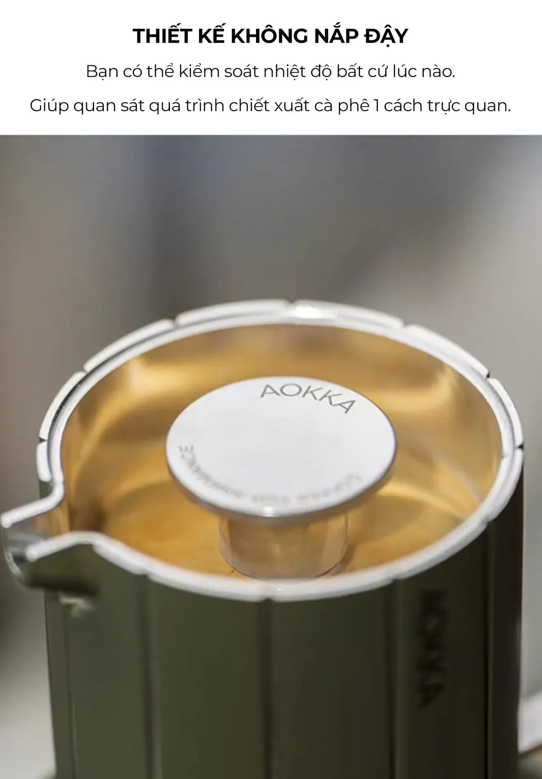 Cận cảnh miệng mở không nắp đậy của bình Moka AOKKA Cactus