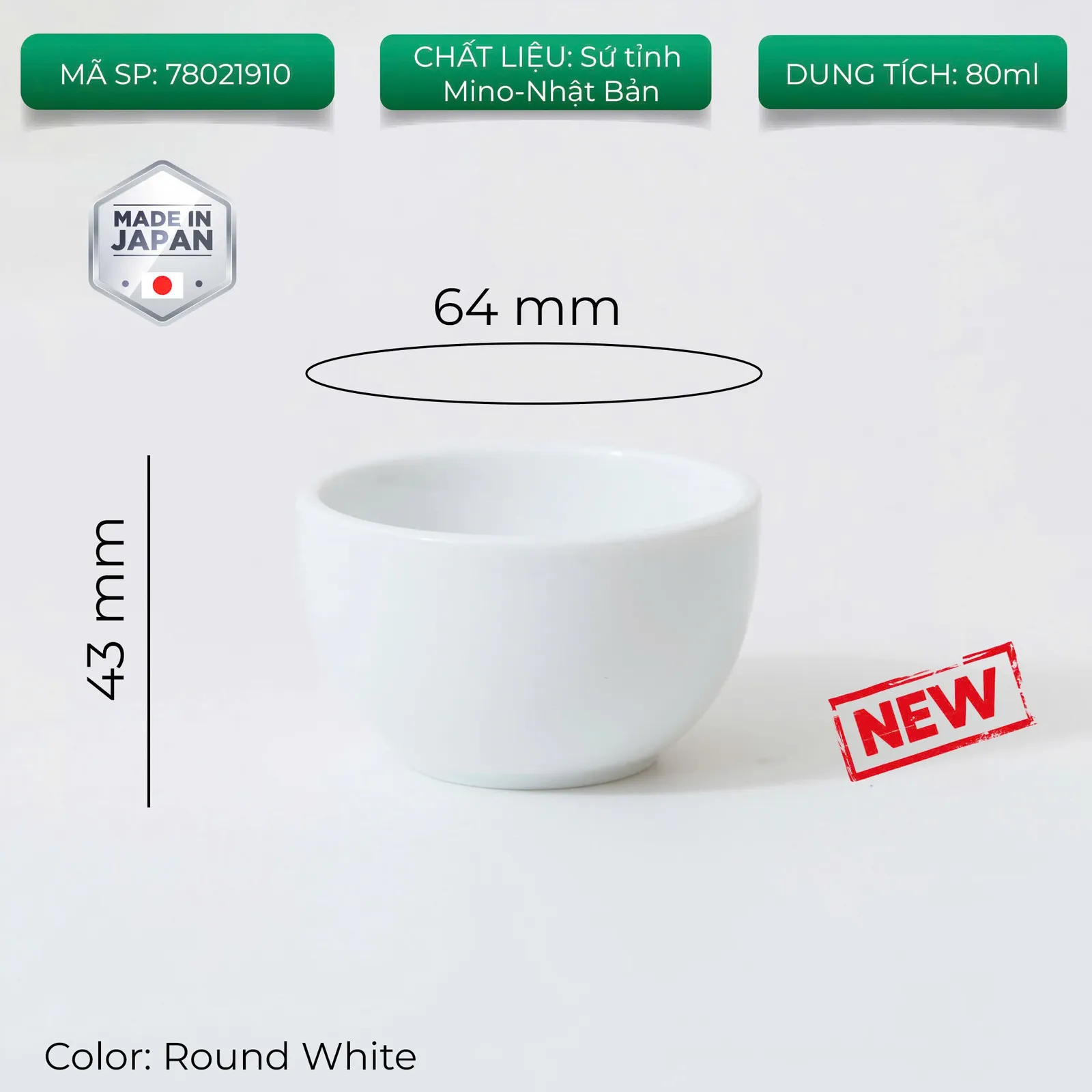Origami Sensory Espresso Cup dáng Round màu trắng miệng 64mm cao 43mm