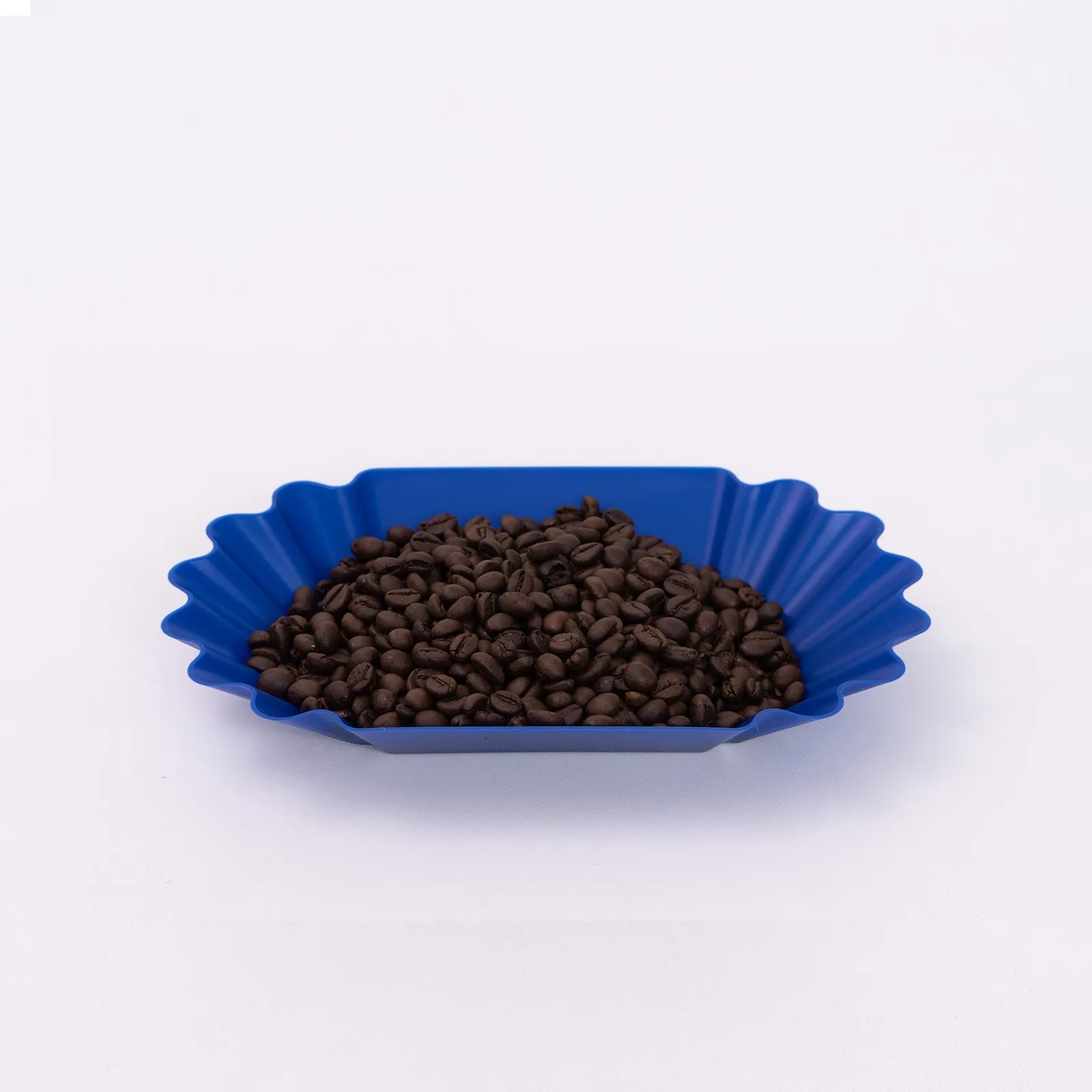Khay nhựa cupping V3 màu xanh dương đựng cà phê hạt rang nhìn ngang