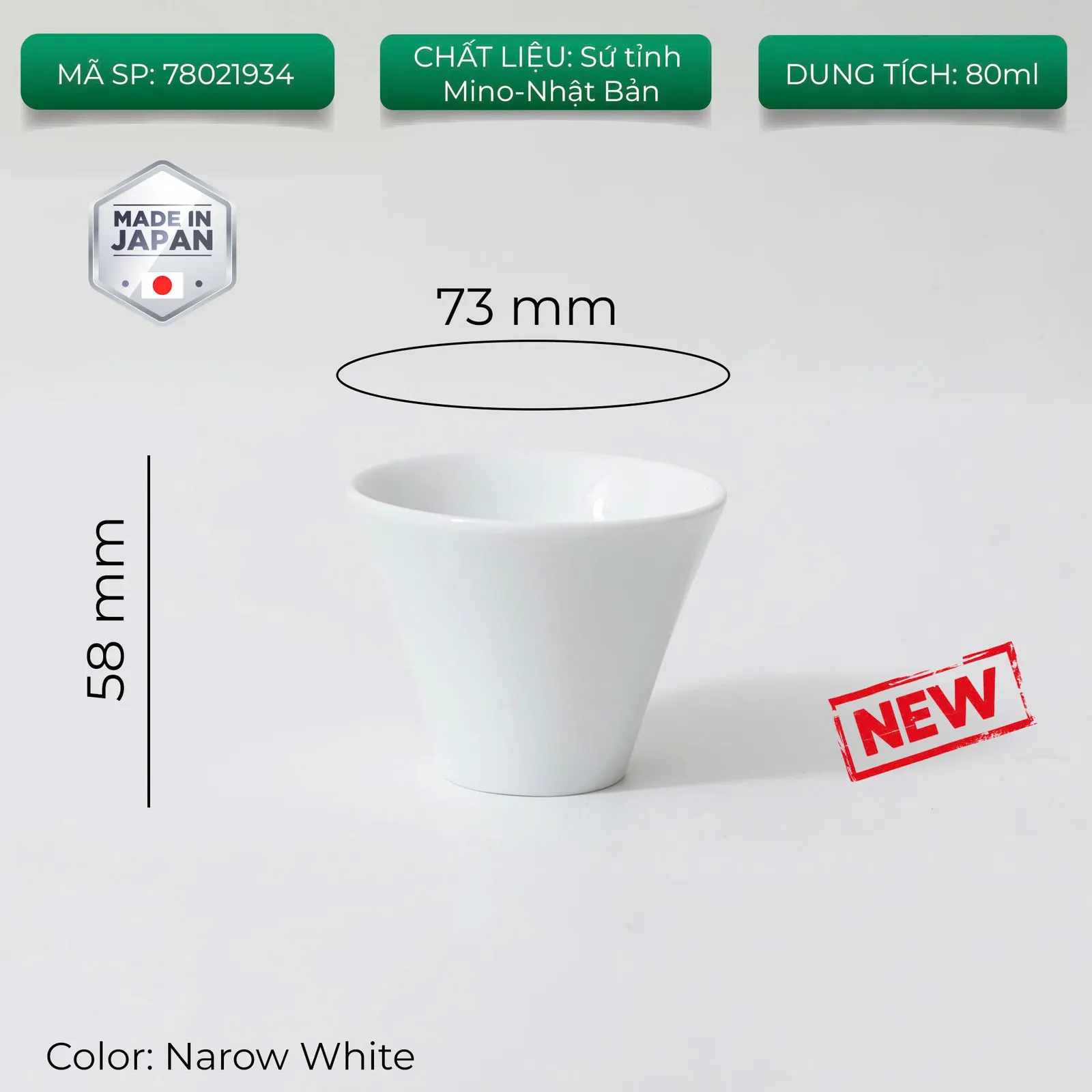 Origami Sensory Espresso Cup dáng Narrow màu trắng miệng 73mm cao 58mm