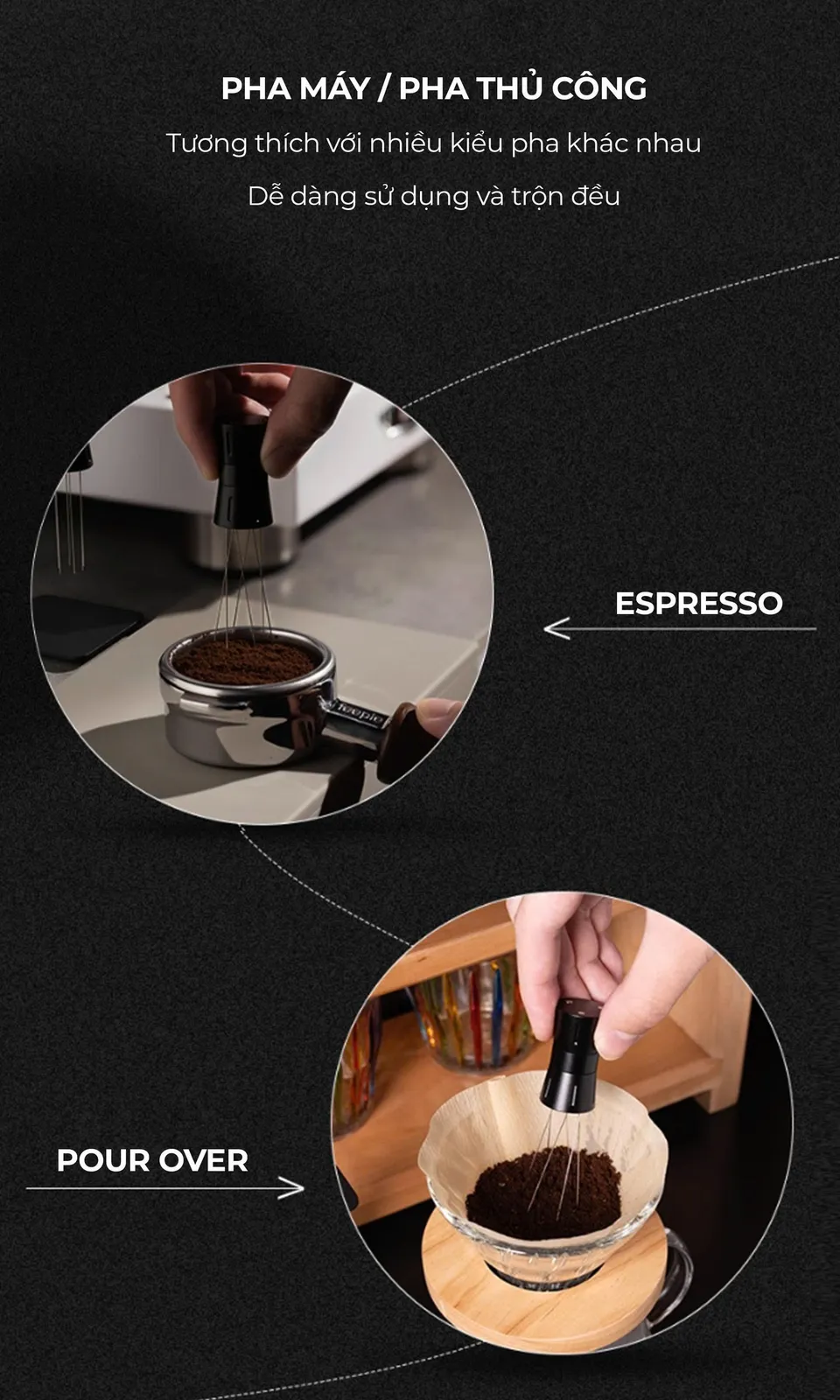 Kim tán bột Feepie tương thích cả pha máy espresso và pha thủ công pour over