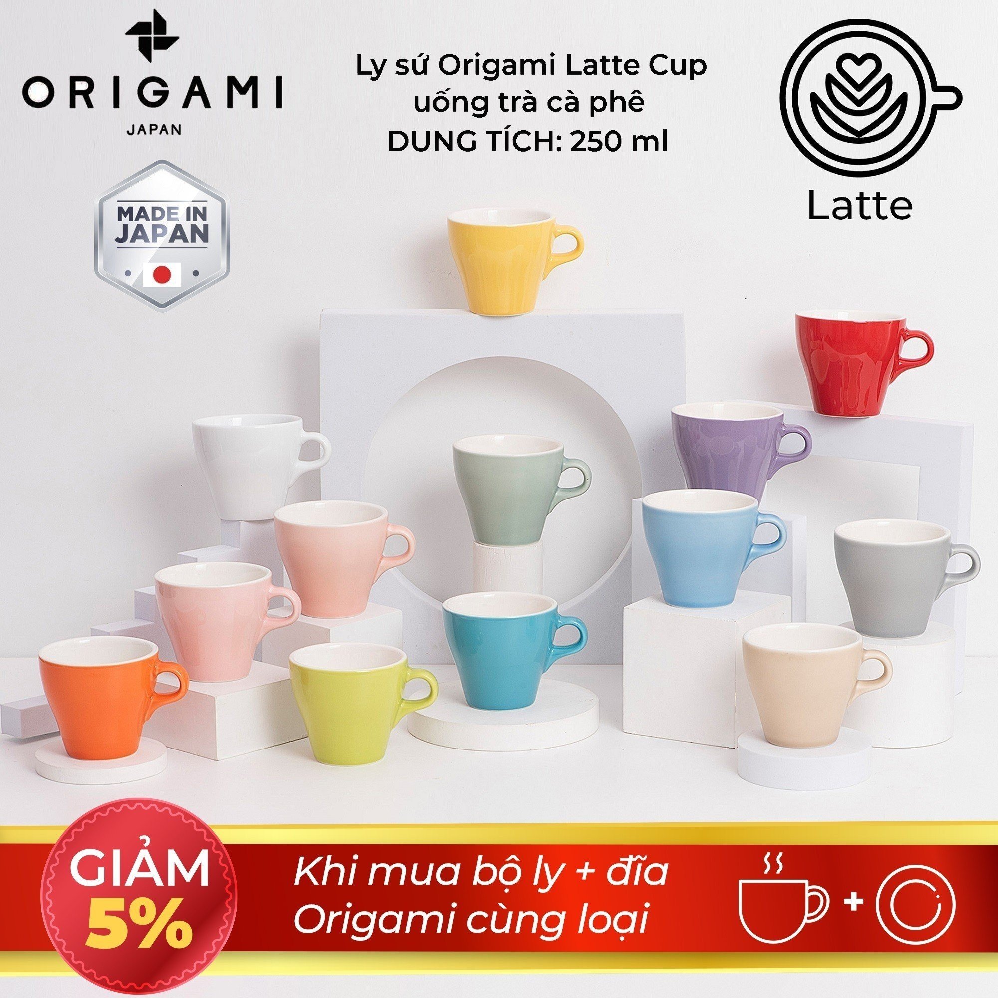 Japan Origami 8oz Latte Coffee Cup Saucer Set(Gift Box) Pink