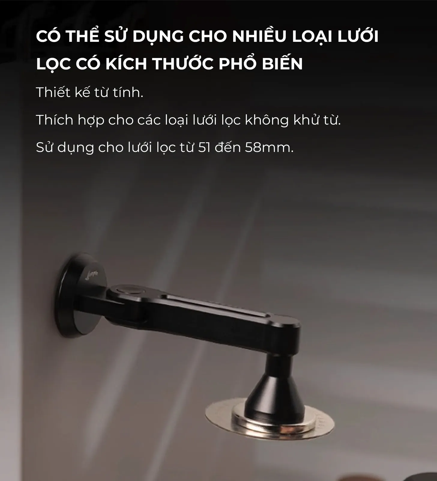 Tay nam châm Feepie dùng được cho nhiều loại lưới lọc không khử từ, kích thước 51 đến 58mm