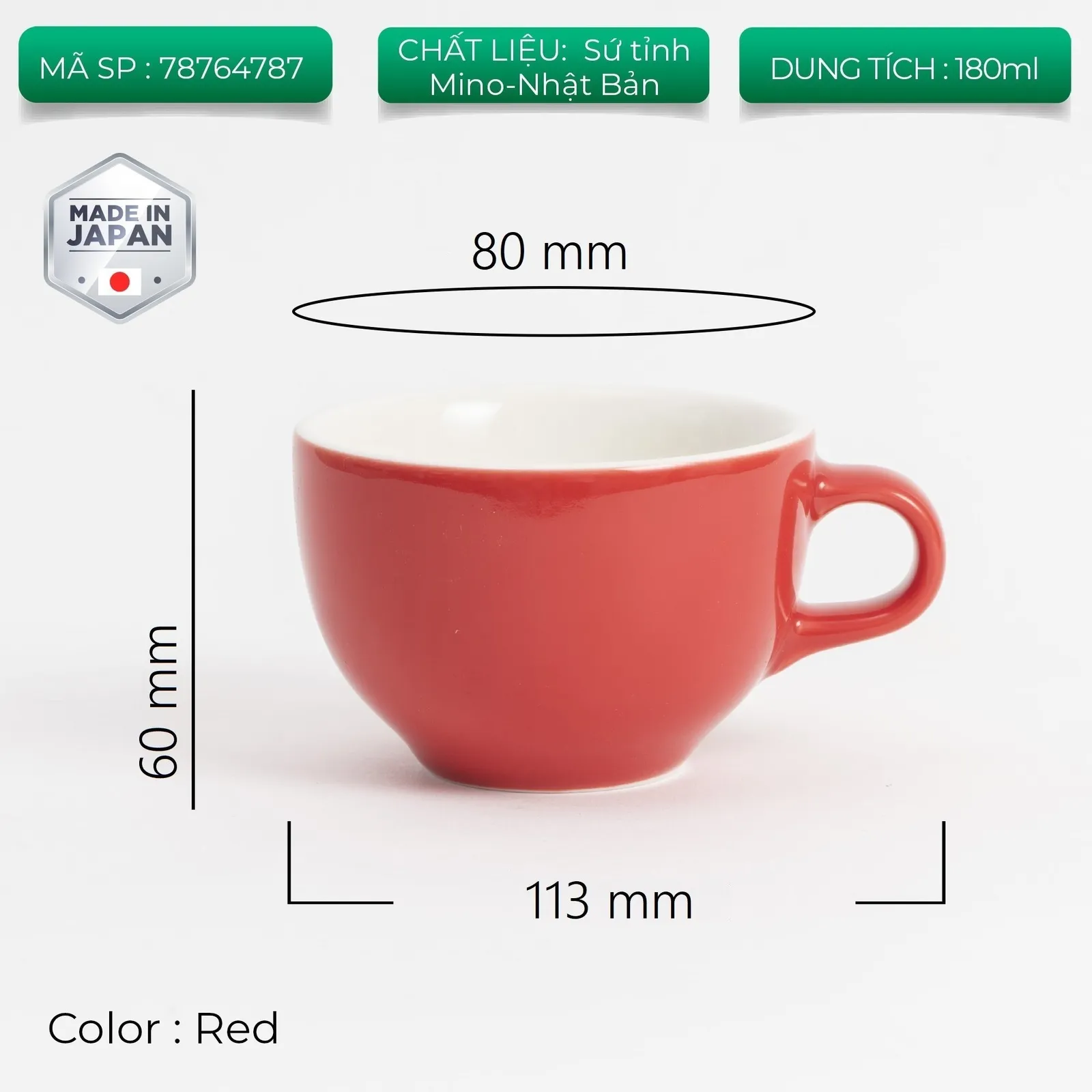 Ly Origami Cappuccino Latte Bowl 180ml màu Red