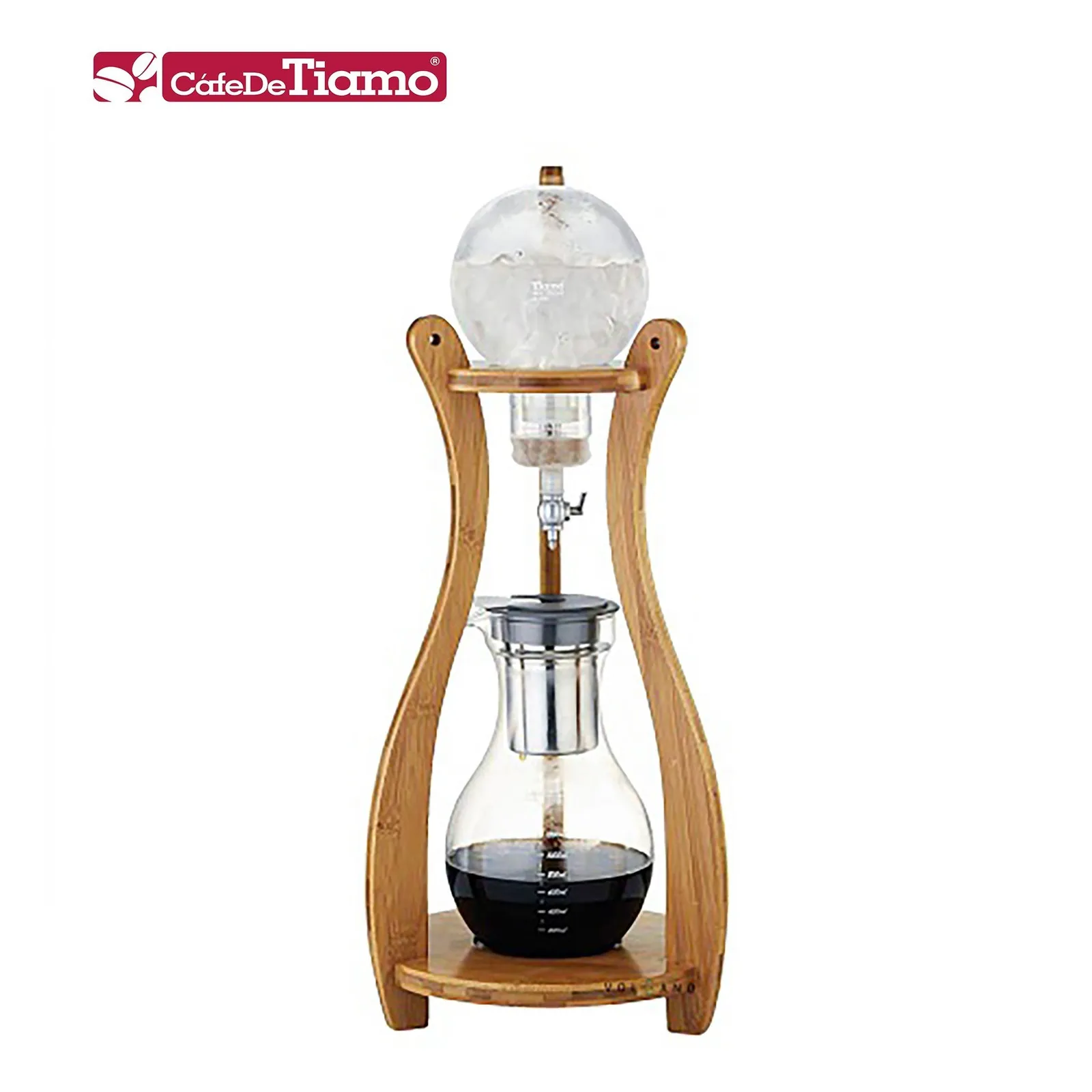 Bộ cold drip Tiamo HG6333 1200ml khung gỗ cong dáng đồng hồ cát