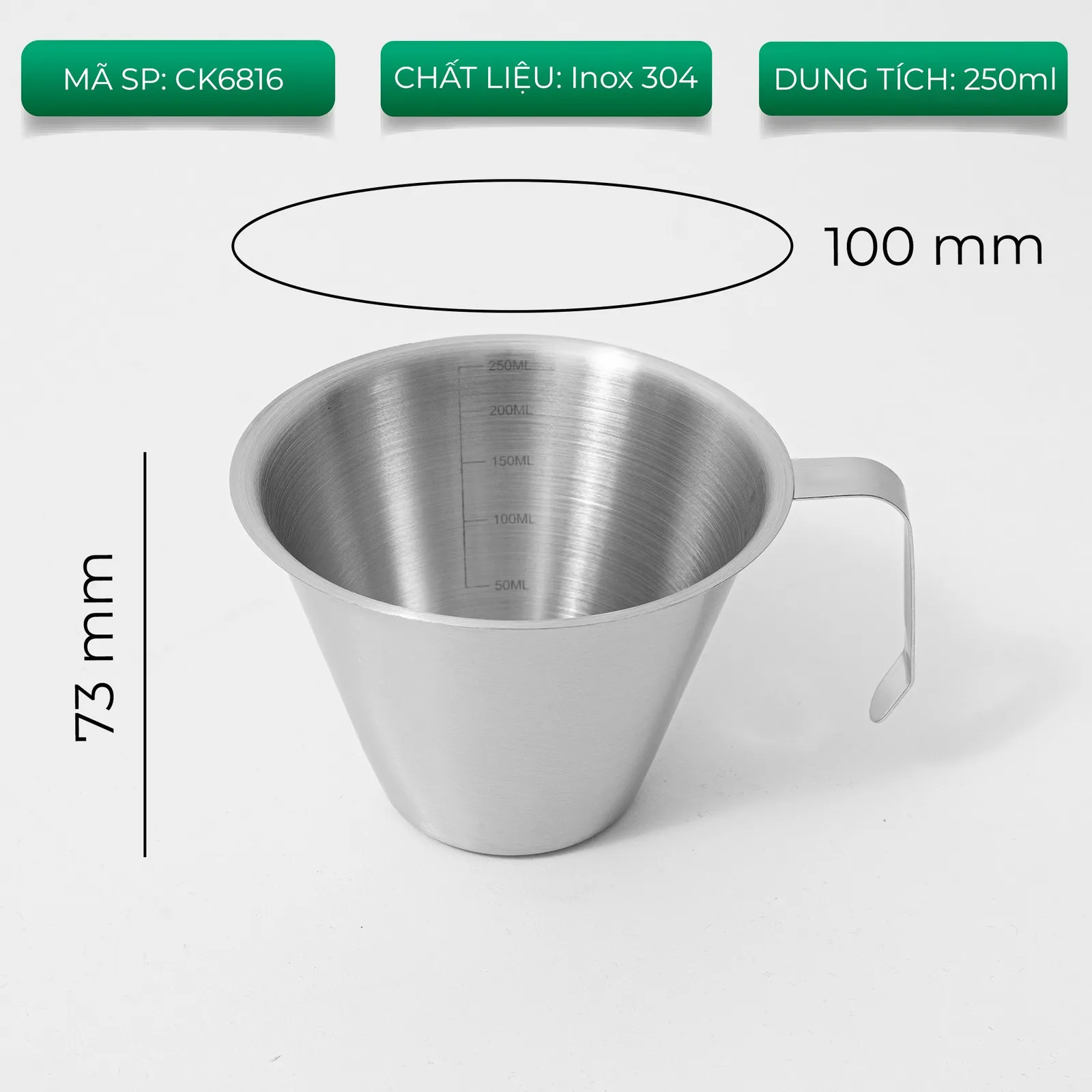 Ly inox 304 nhìn từ trên xuống thấy lòng ly sáng bóng và vạch chia
